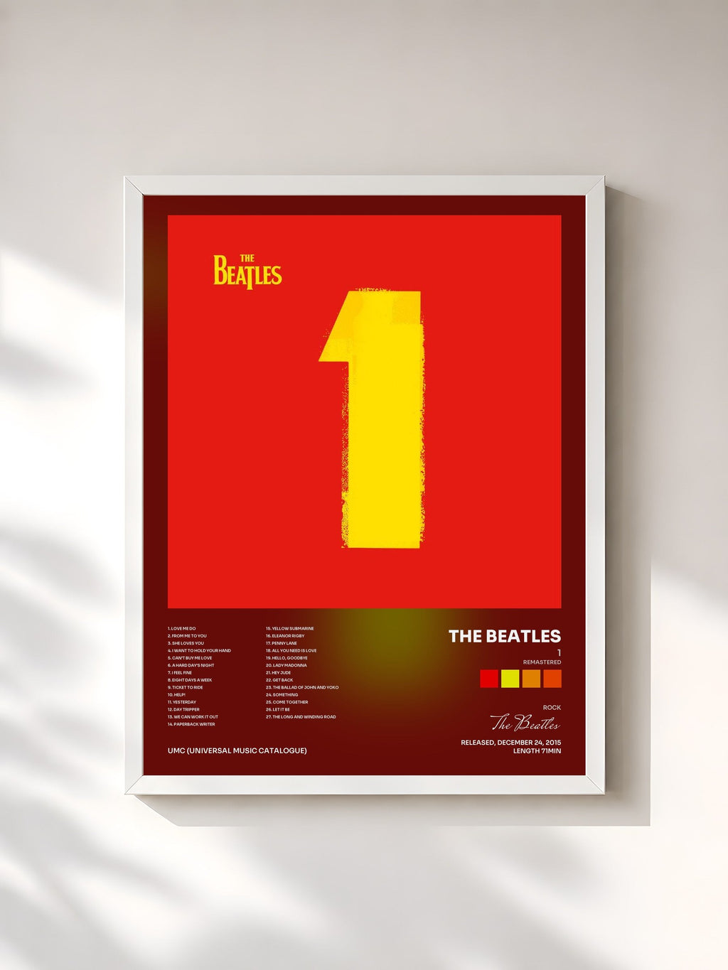 #blanc Tableau de l'album 1 (Remastered) de The Beatles, cadre blanc, imprimé et encadré en France