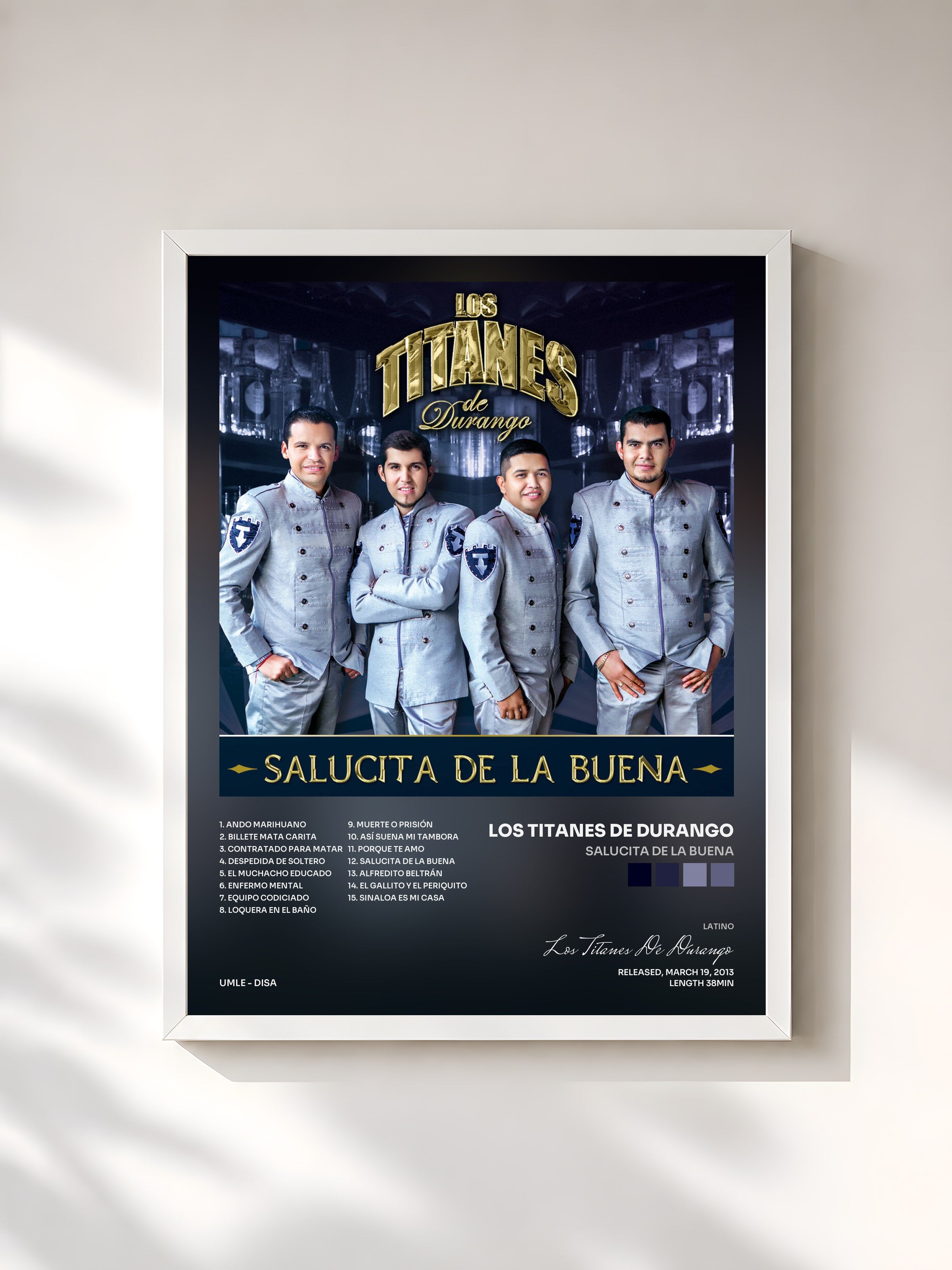 #blanc Tableau de l'album Salucita De La Buena de Los Titanes De Durango, cadre blanc, imprimé et encadré en France