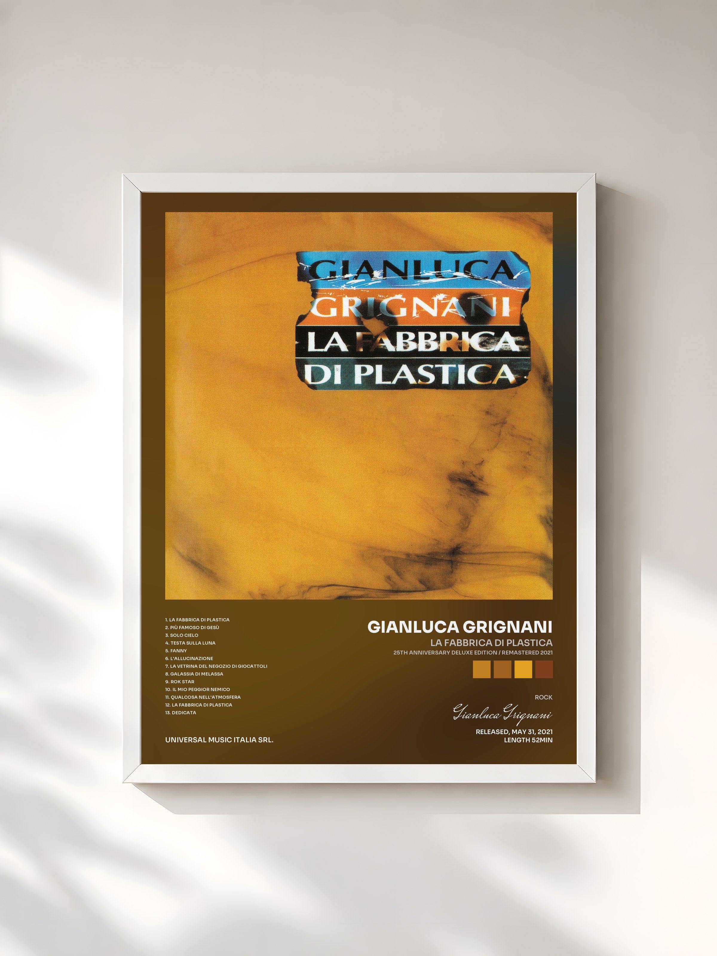 #blanc Tableau de l'album La Fabbrica Di Plastica (25th Anniversary Deluxe Edition / Remastered 2021) de Gianluca Grignani, cadre blanc, imprimé et encadré en France