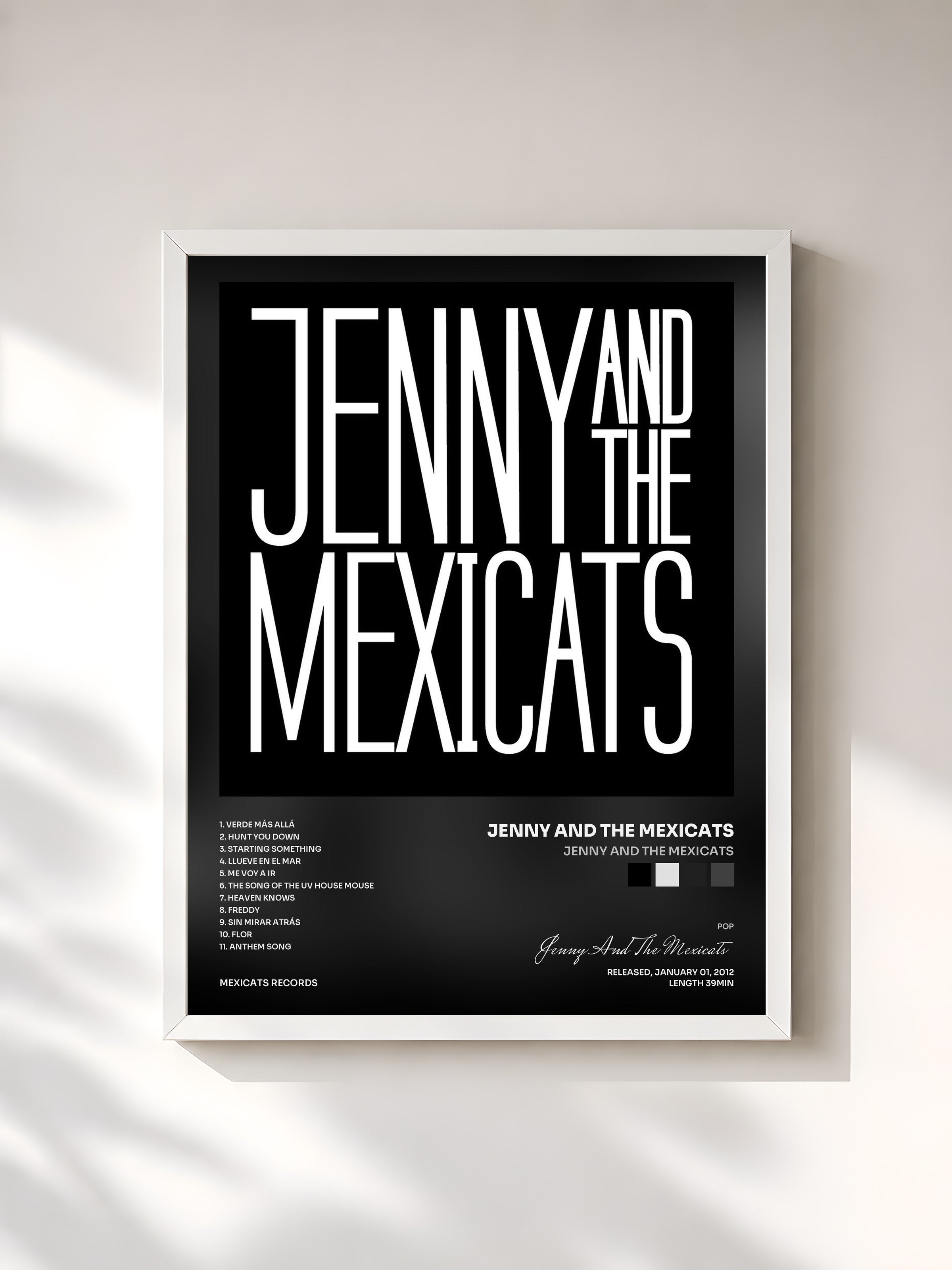 #blanc Tableau de l'album Jenny And The Mexicats de Jenny And The Mexicats, cadre blanc, imprimé et encadré en France