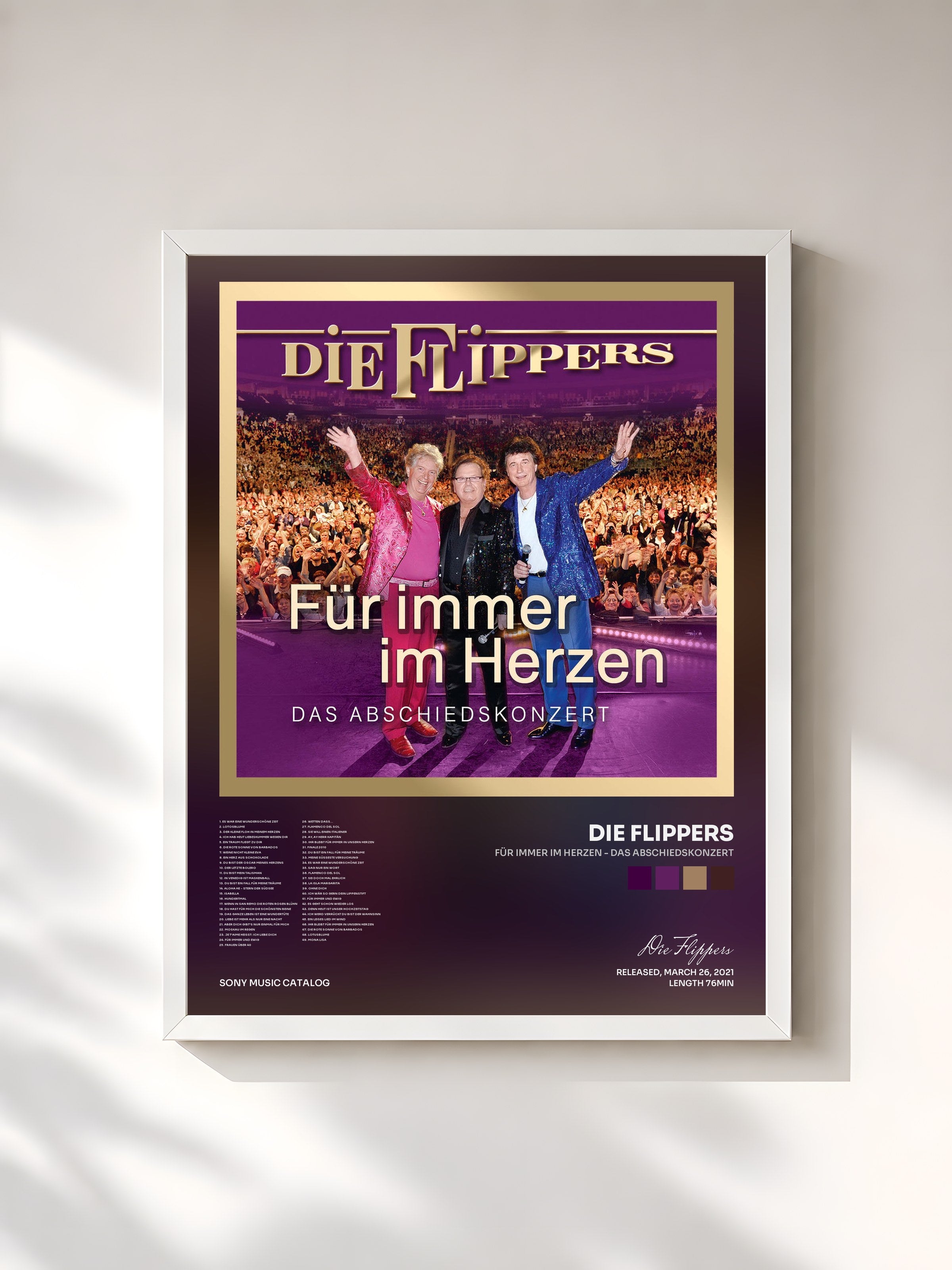 #blanc Tableau de l'album Für immer im Herzen - Das Abschiedskonzert de Die Flippers, cadre blanc, imprimé et encadré en France