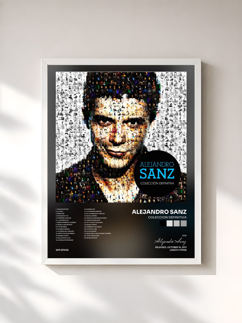 #blanc Tableau de l'album Coleccion definitiva de Alejandro Sanz, cadre blanc, imprimé et encadré en France
