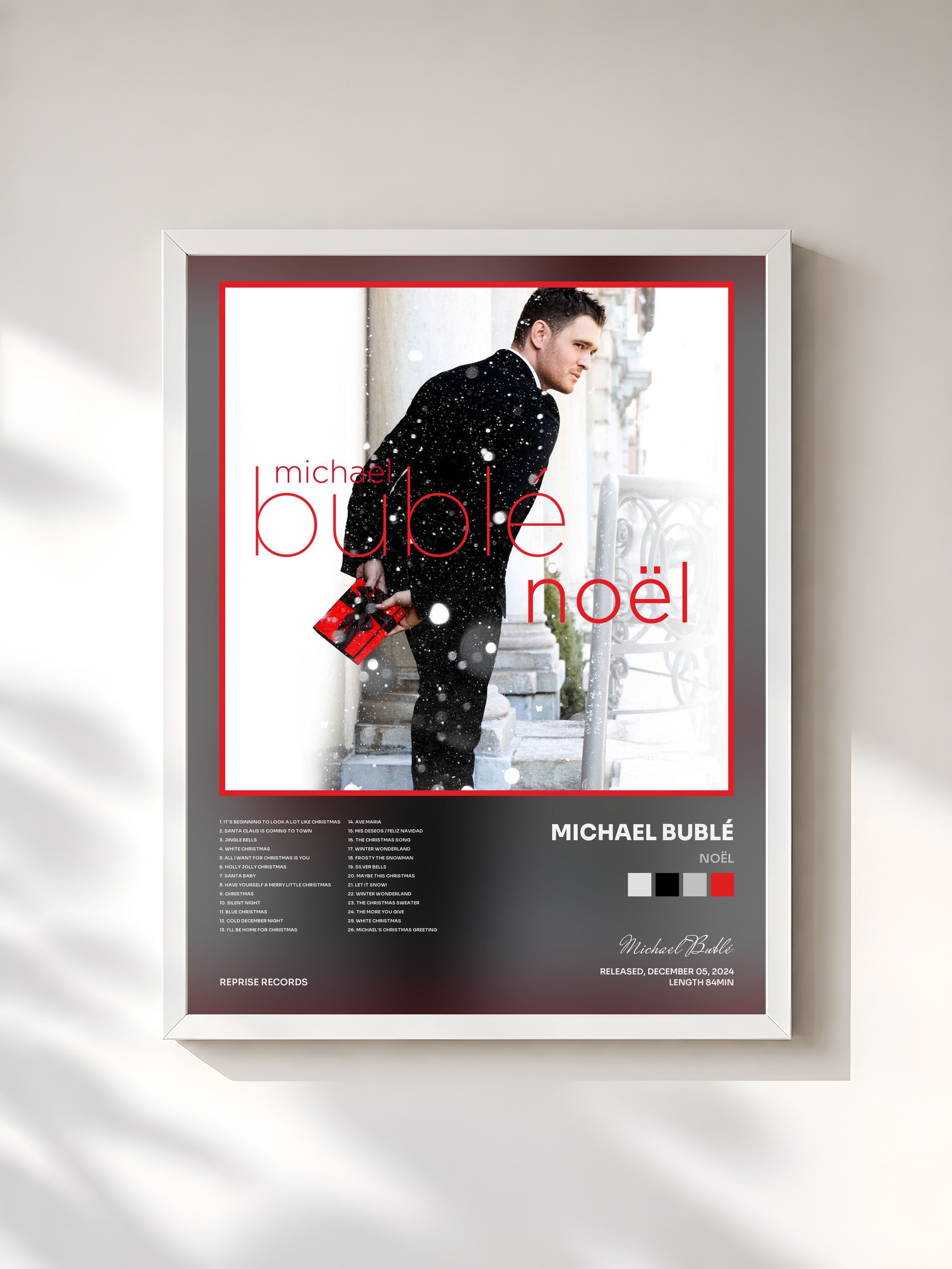 #blanc Tableau de l'album Noël de Michael Bublé, cadre blanc, imprimé et encadré en France