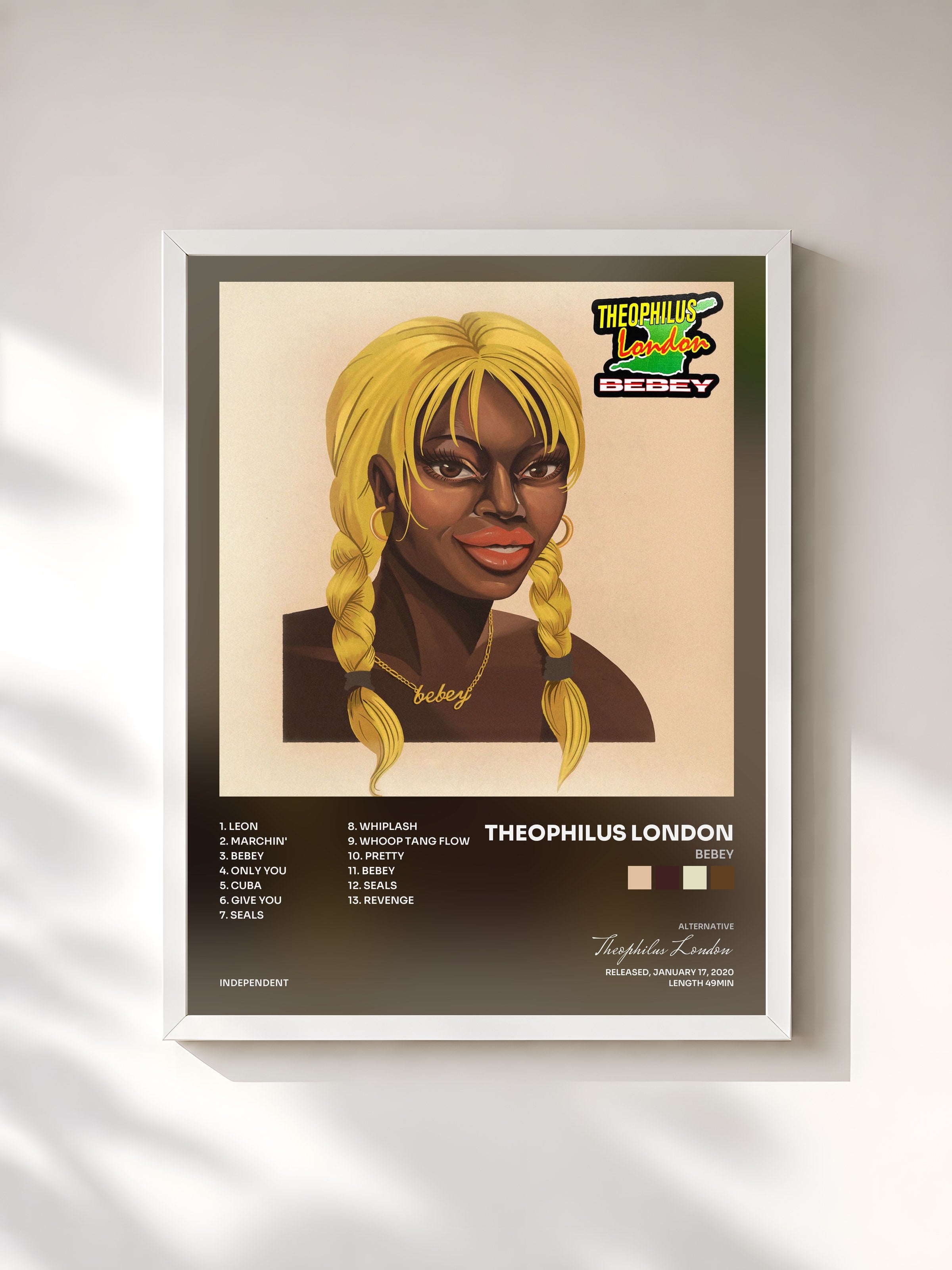 #blanc Tableau de l'album Bebey de Theophilus London, cadre blanc, imprimé et encadré en France