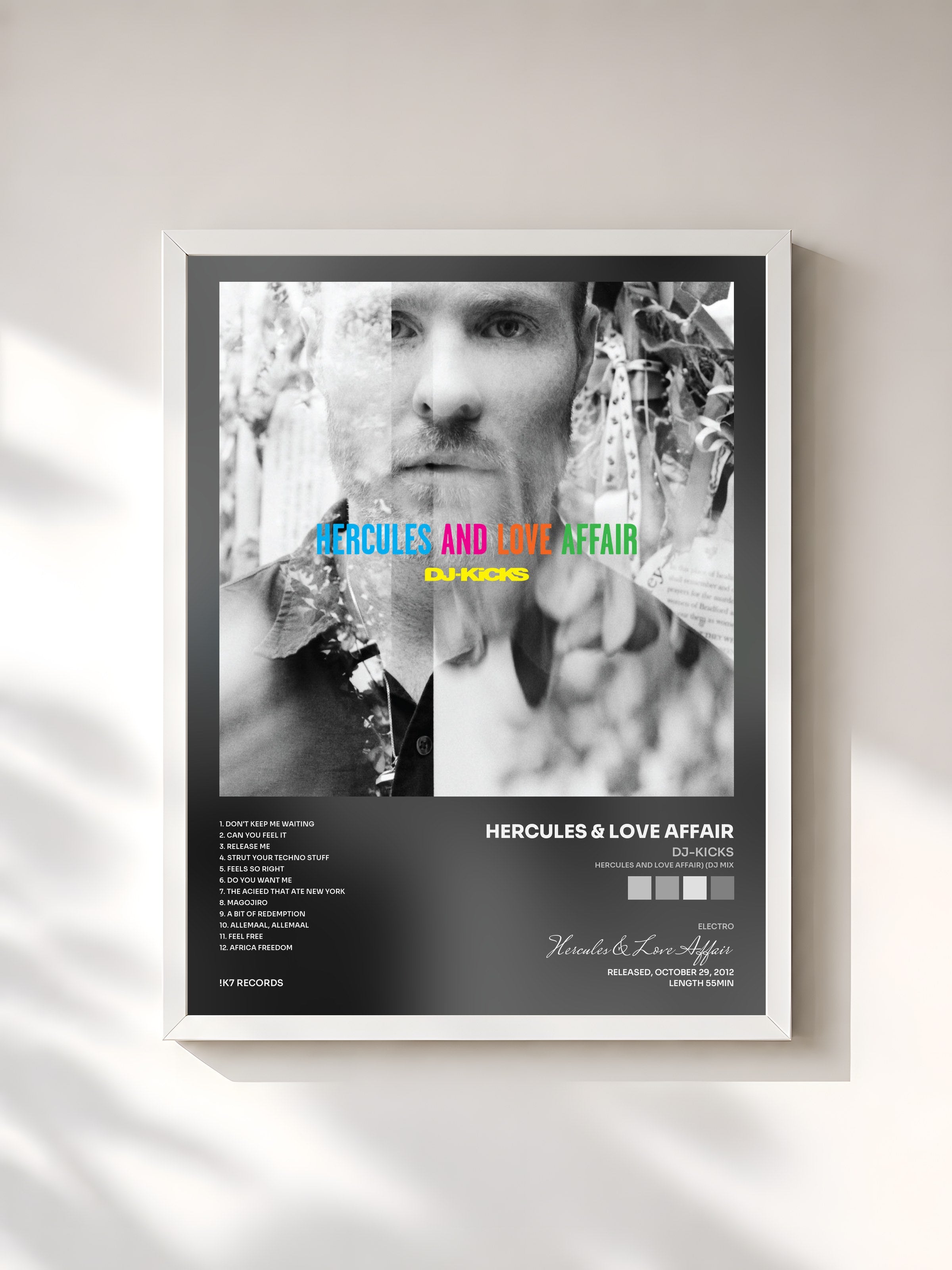 #blanc Tableau de l'album DJ-Kicks (Hercules And Love Affair) (DJ Mix) de Hercules & Love Affair, cadre blanc, imprimé et encadré en France