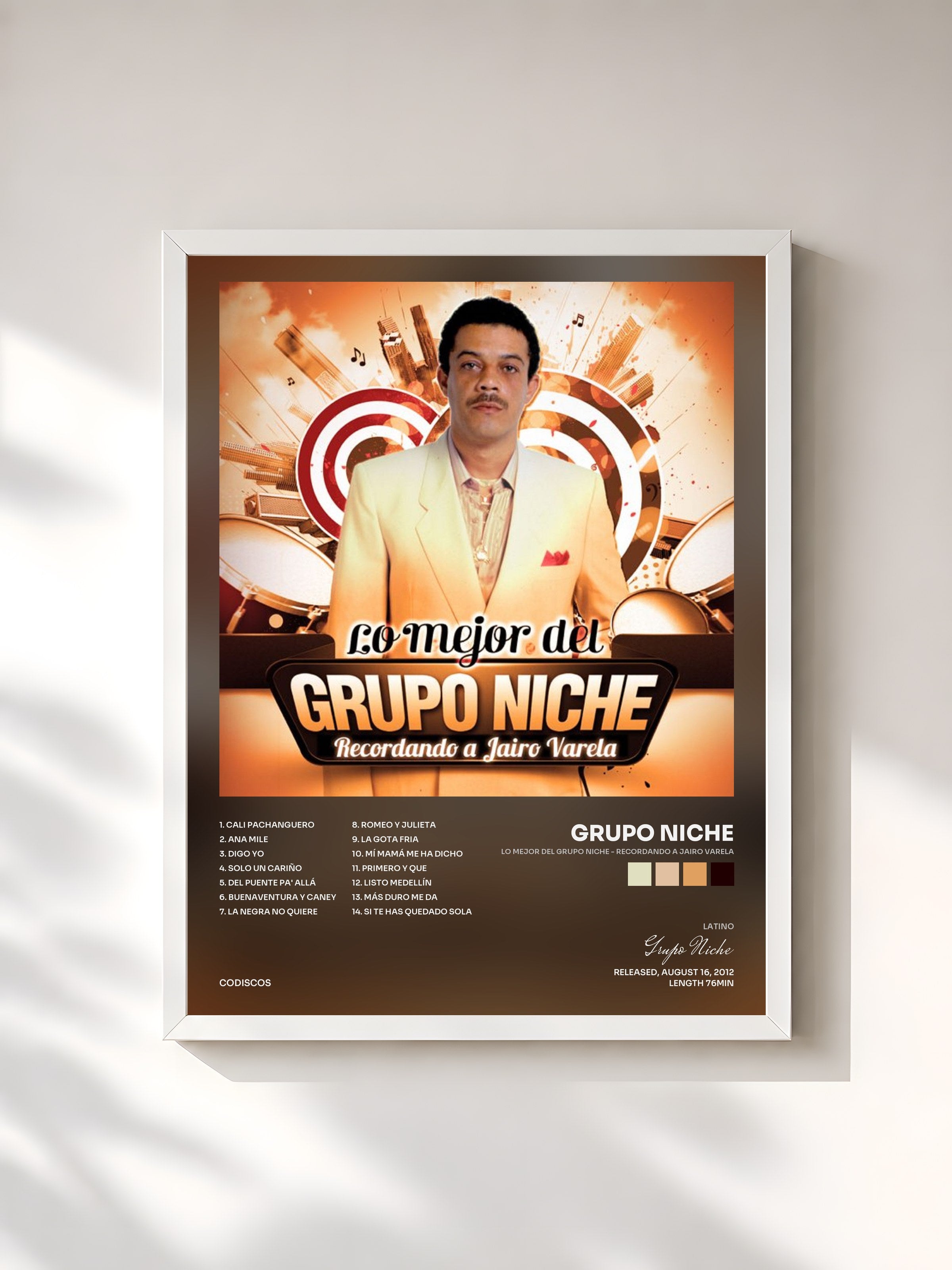 #blanc Tableau de l'album Lo Mejor Del Grupo Niche - Recordando a Jairo Varela de Grupo Niche, cadre blanc, imprimé et encadré en France
