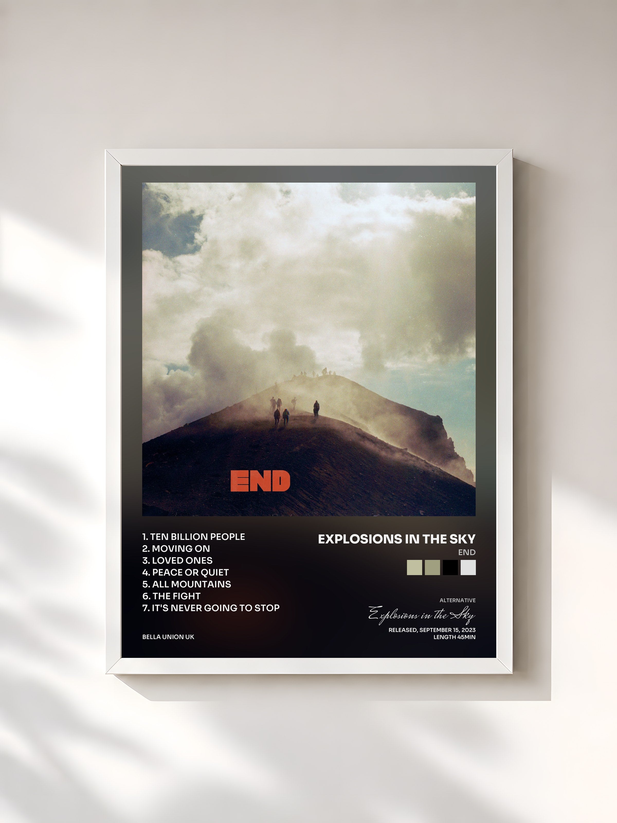 #blanc Tableau de l'album End de Explosions in the Sky, cadre blanc, imprimé et encadré en France