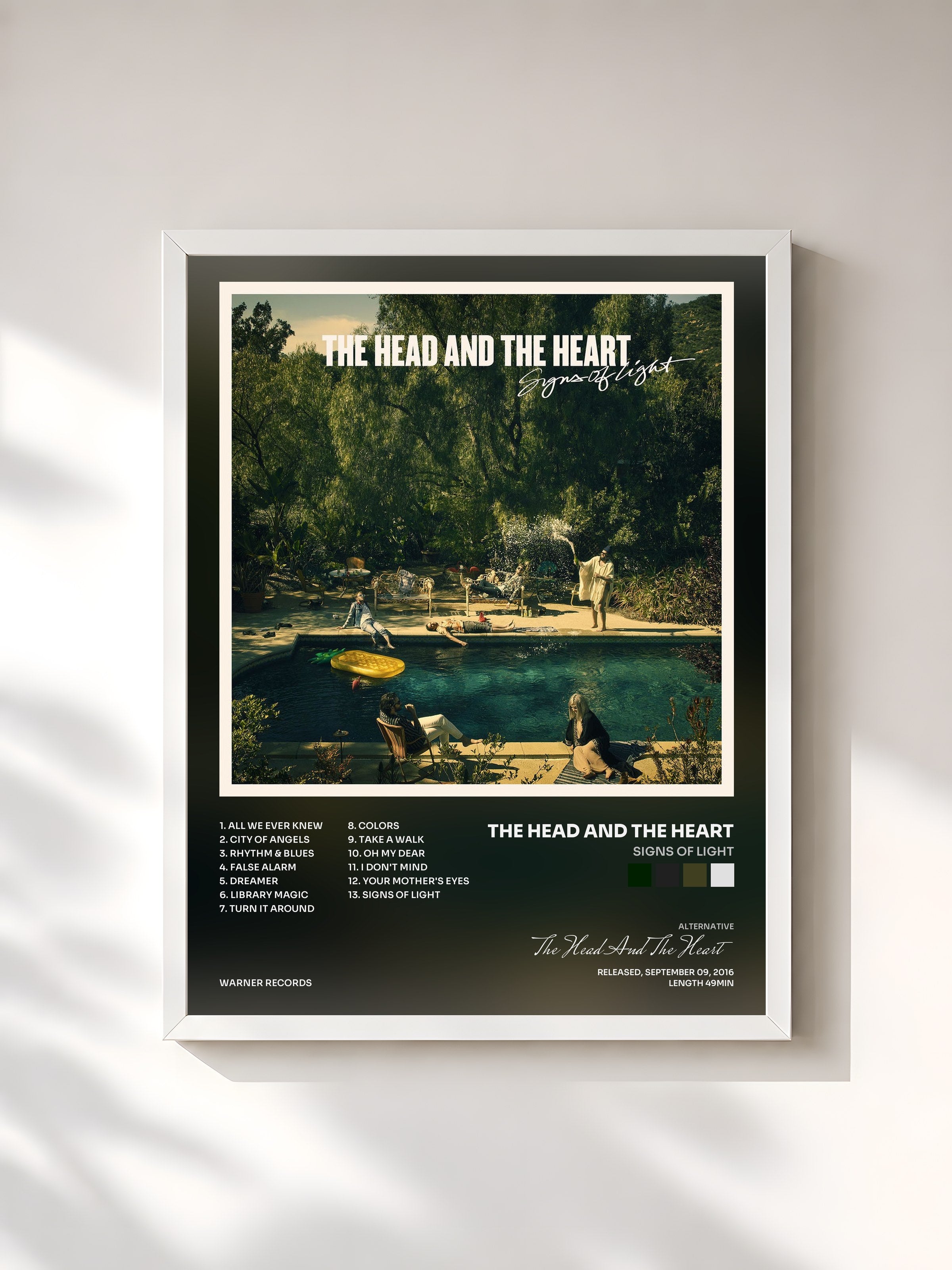 #blanc Tableau de l'album Signs of Light de The Head And The Heart, cadre blanc, imprimé et encadré en France
