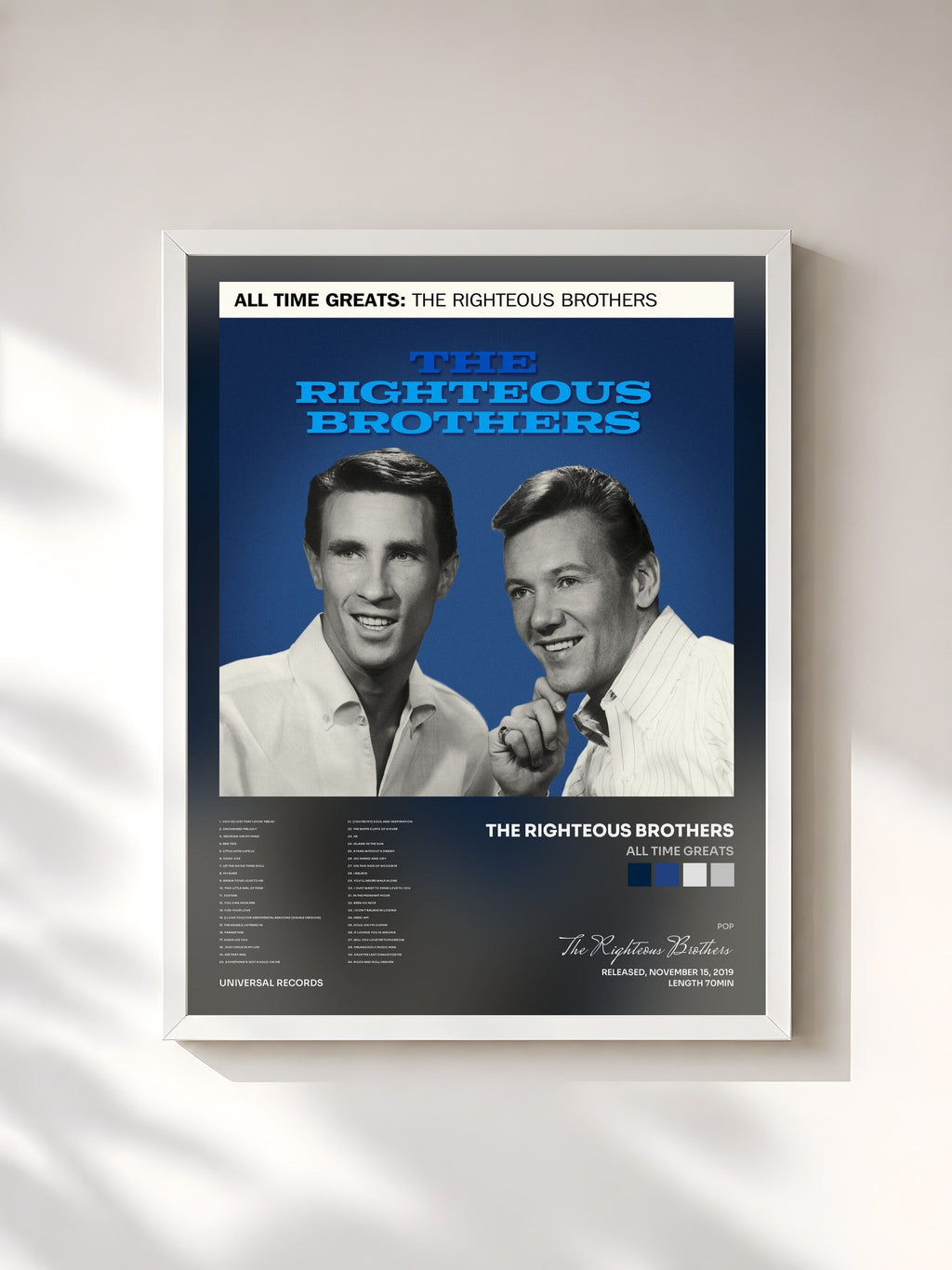 #blanc All Time Greats de The Righteous Brothers en lámina enmarcada, marco blanco, impresa y enmarcada en Francia