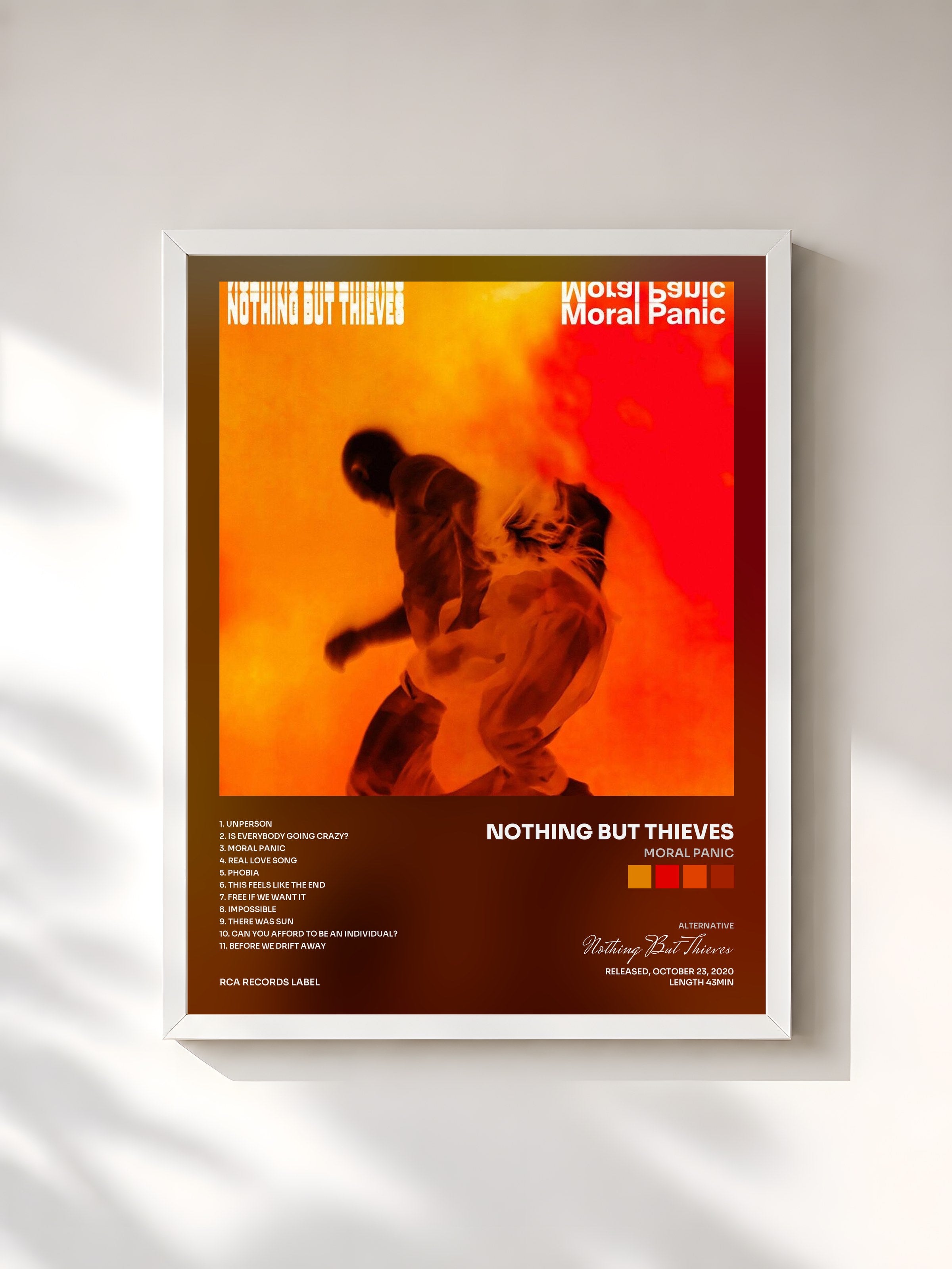 #blanc Tableau de l'album Moral Panic de Nothing But Thieves, cadre blanc, imprimé et encadré en France