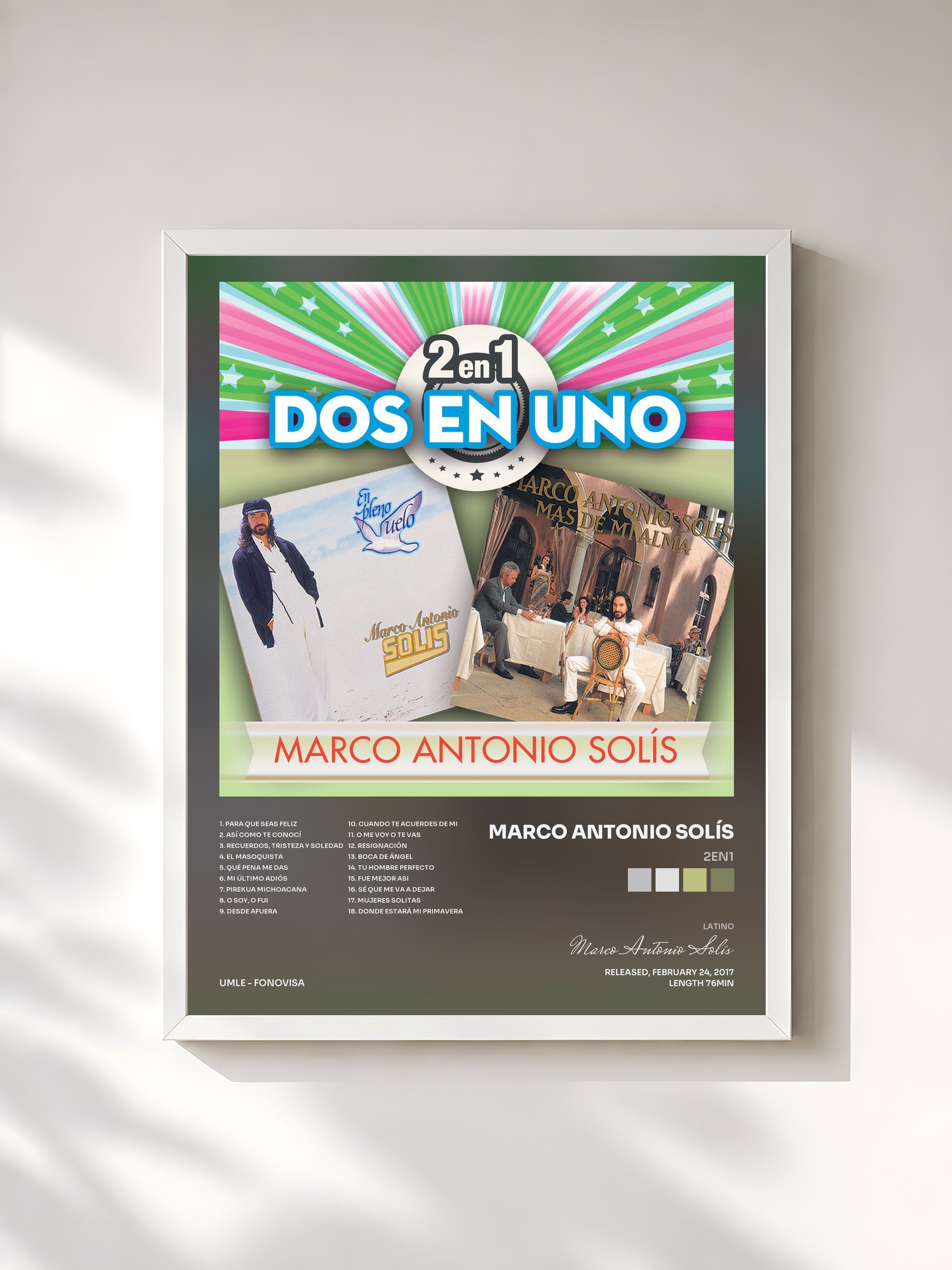 #blanc Tableau de l'album 2En1 de Marco Antonio Solís, cadre blanc, imprimé et encadré en France
