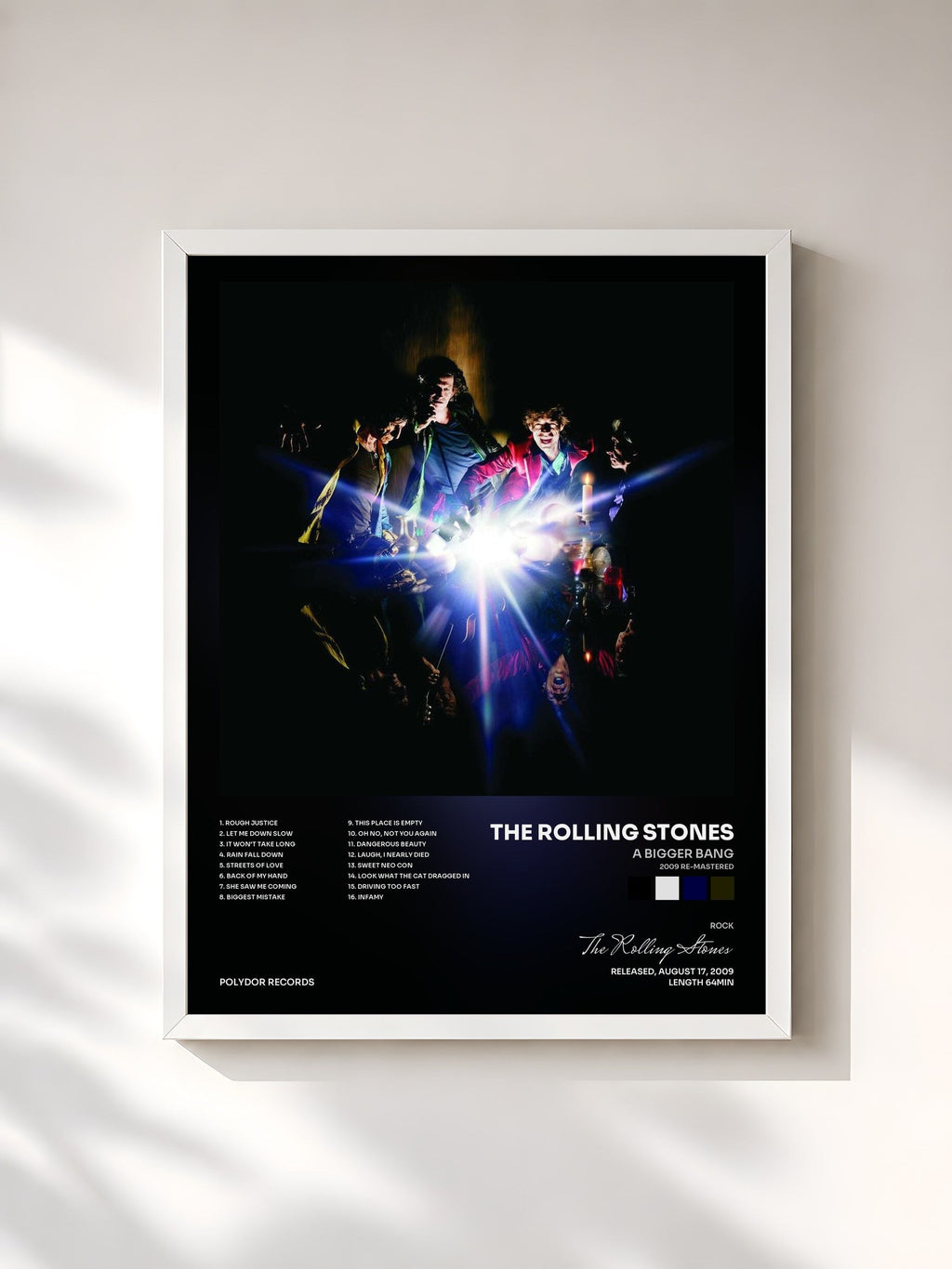 #blanc Tableau de l'album A Bigger Bang (2009 Re-Mastered) de The Rolling Stones, cadre blanc, imprimé et encadré en France