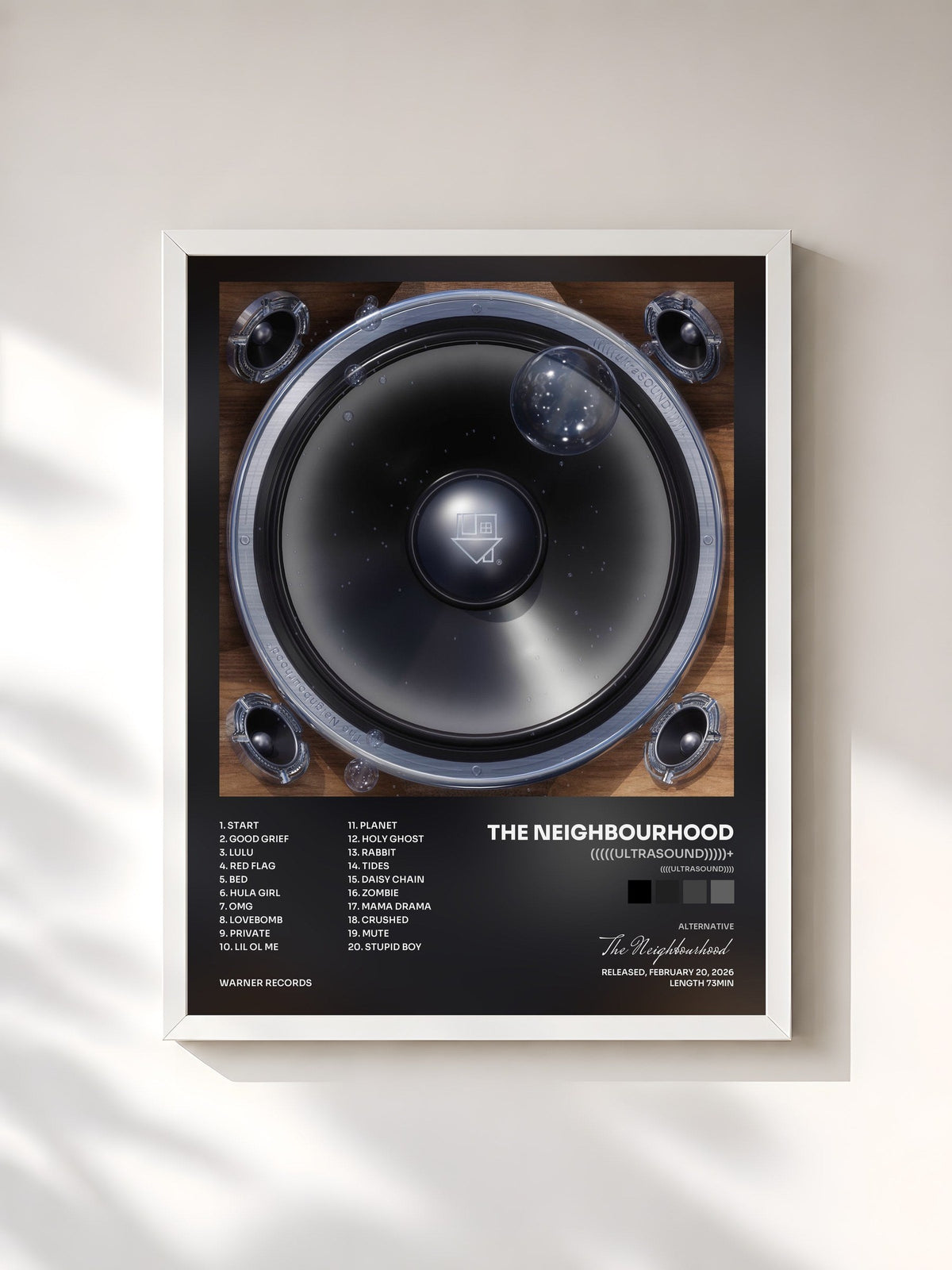 #blanc Tableau de l'album (((((ultraSOUND)))))+ de The Neighbourhood, cadre blanc, imprimé et encadré en France
