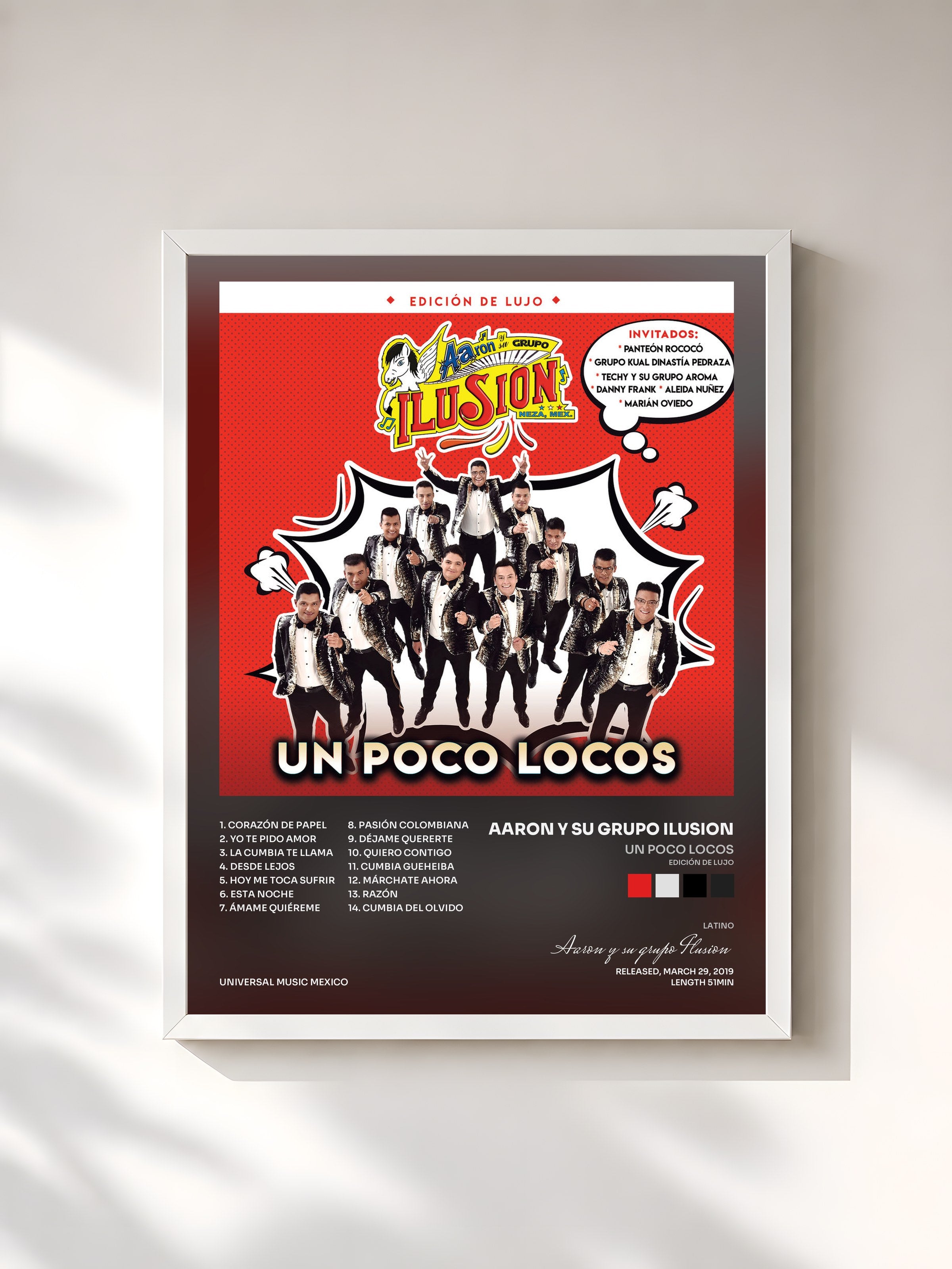 #blanc Tableau de l'album Un Poco Locos (Edición De Lujo) de Aaron y su grupo Ilusion, cadre blanc, imprimé et encadré en France