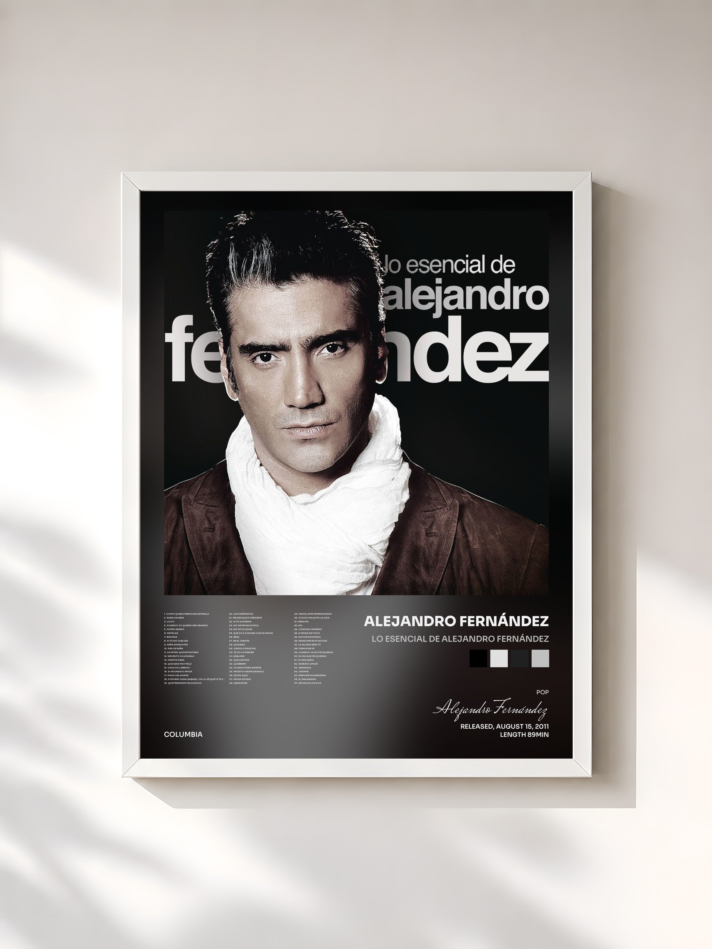 #blanc Tableau de l'album Lo Esencial De Alejandro Fernández de Alejandro Fernández, cadre blanc, imprimé et encadré en France