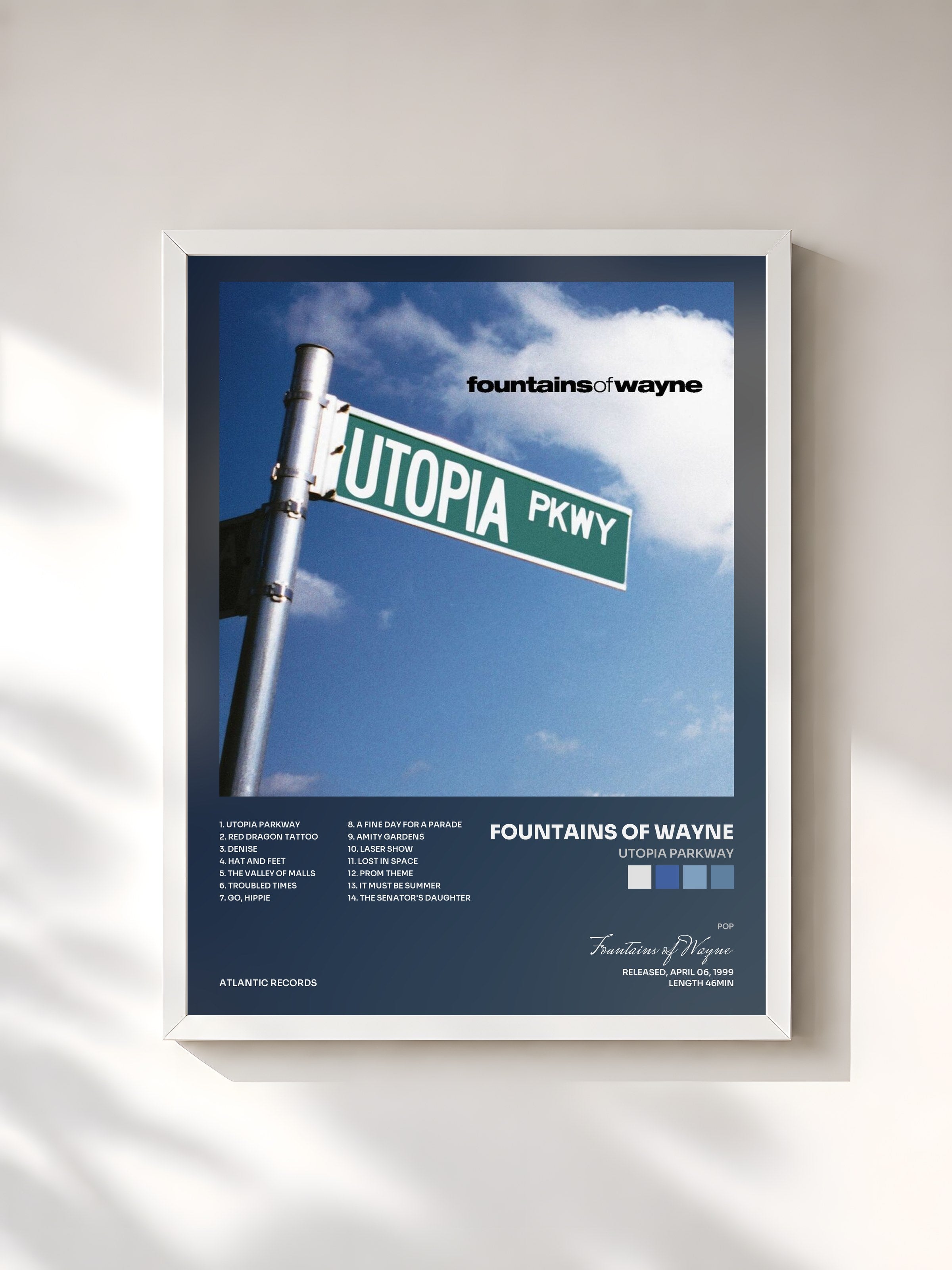 #blanc Tableau de l'album Utopia Parkway de Fountains of Wayne, cadre blanc, imprimé et encadré en France