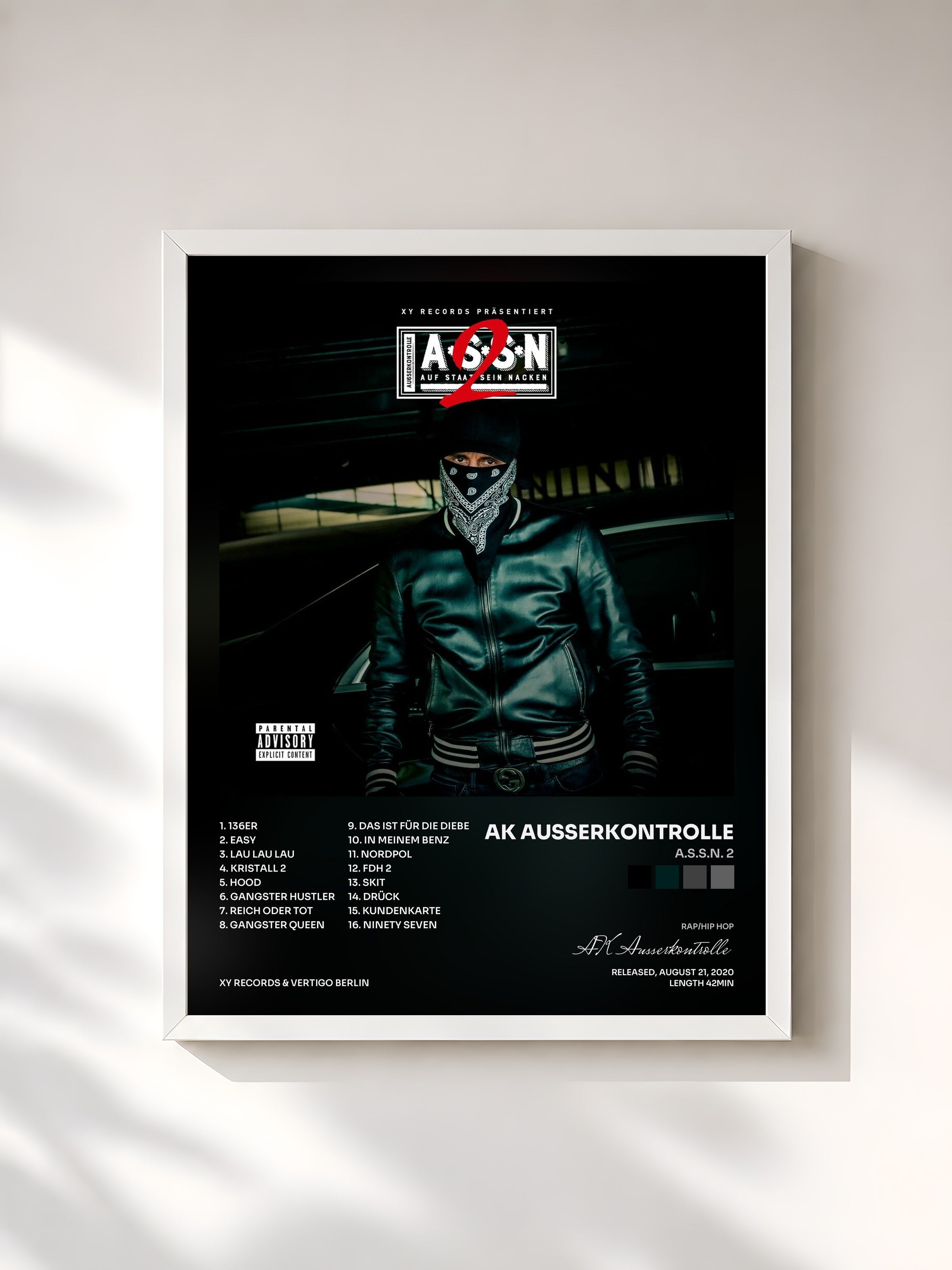 #blanc Tableau de l'album A.S.S.N. 2 de AK Ausserkontrolle, cadre blanc, imprimé et encadré en France