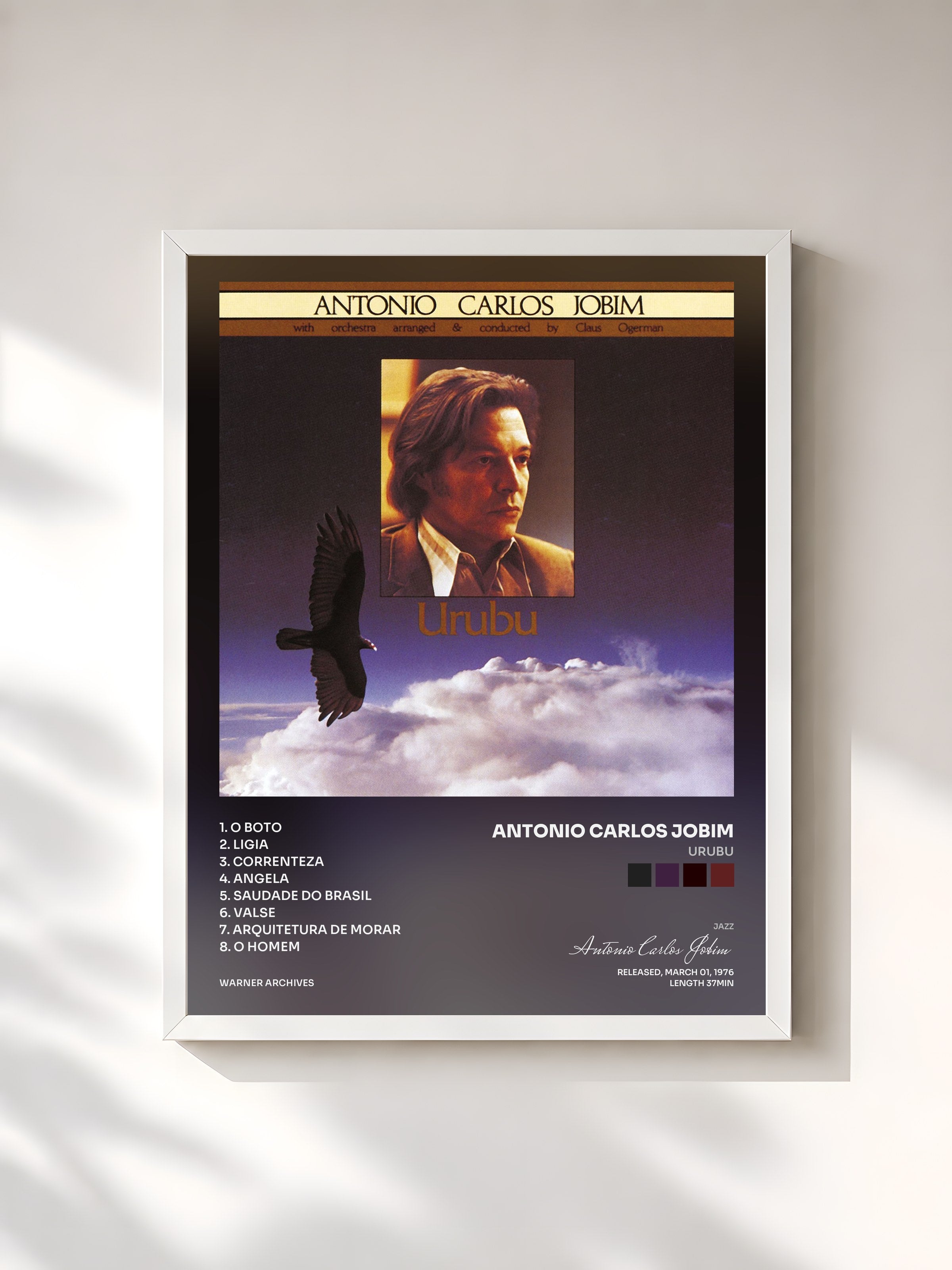 #blanc Tableau de l'album Urubu de Antonio Carlos Jobim, cadre blanc, imprimé et encadré en France