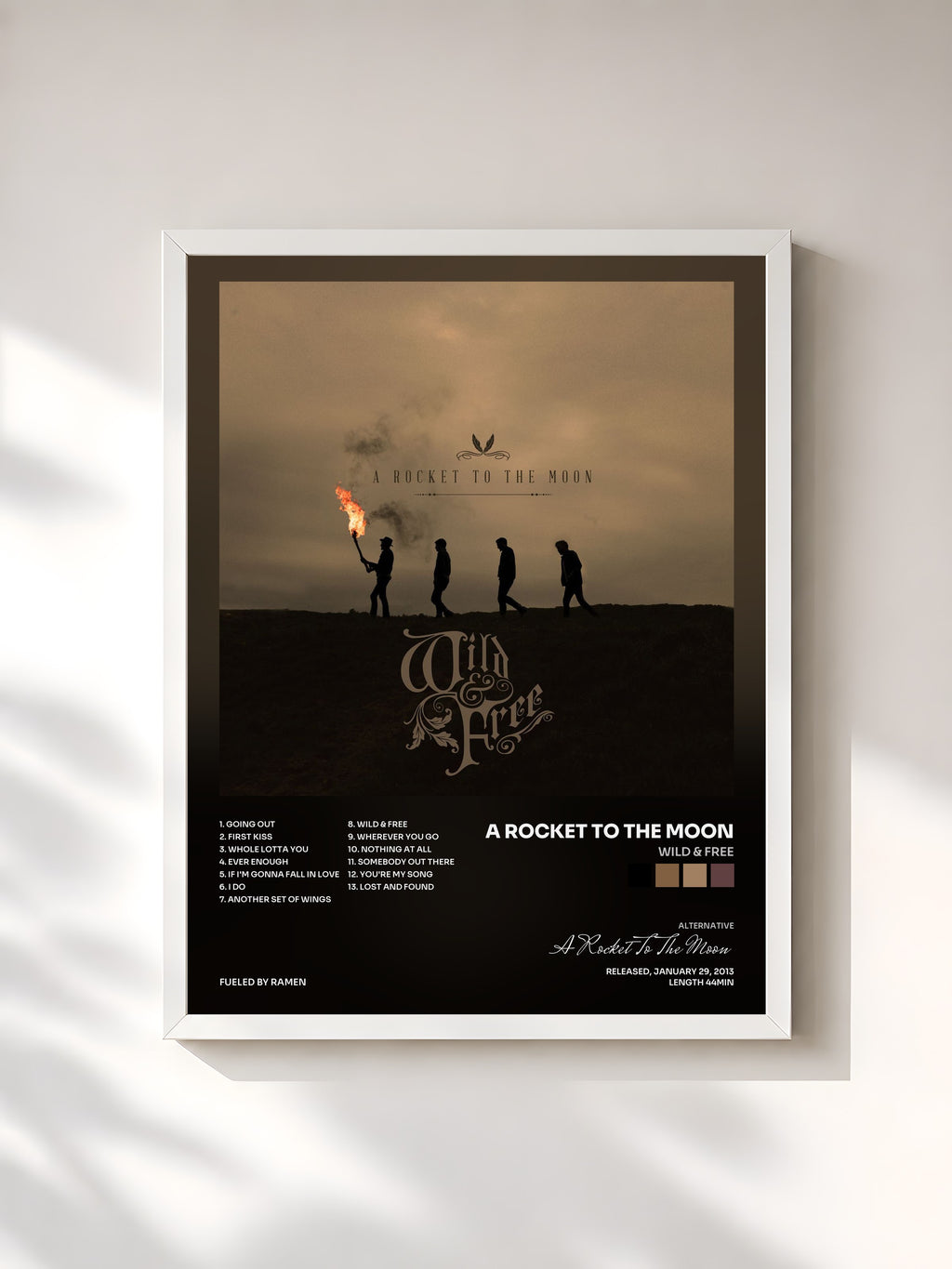 #blanc Tableau de l'album Wild & Free de A Rocket To The Moon, cadre blanc, imprimé et encadré en France