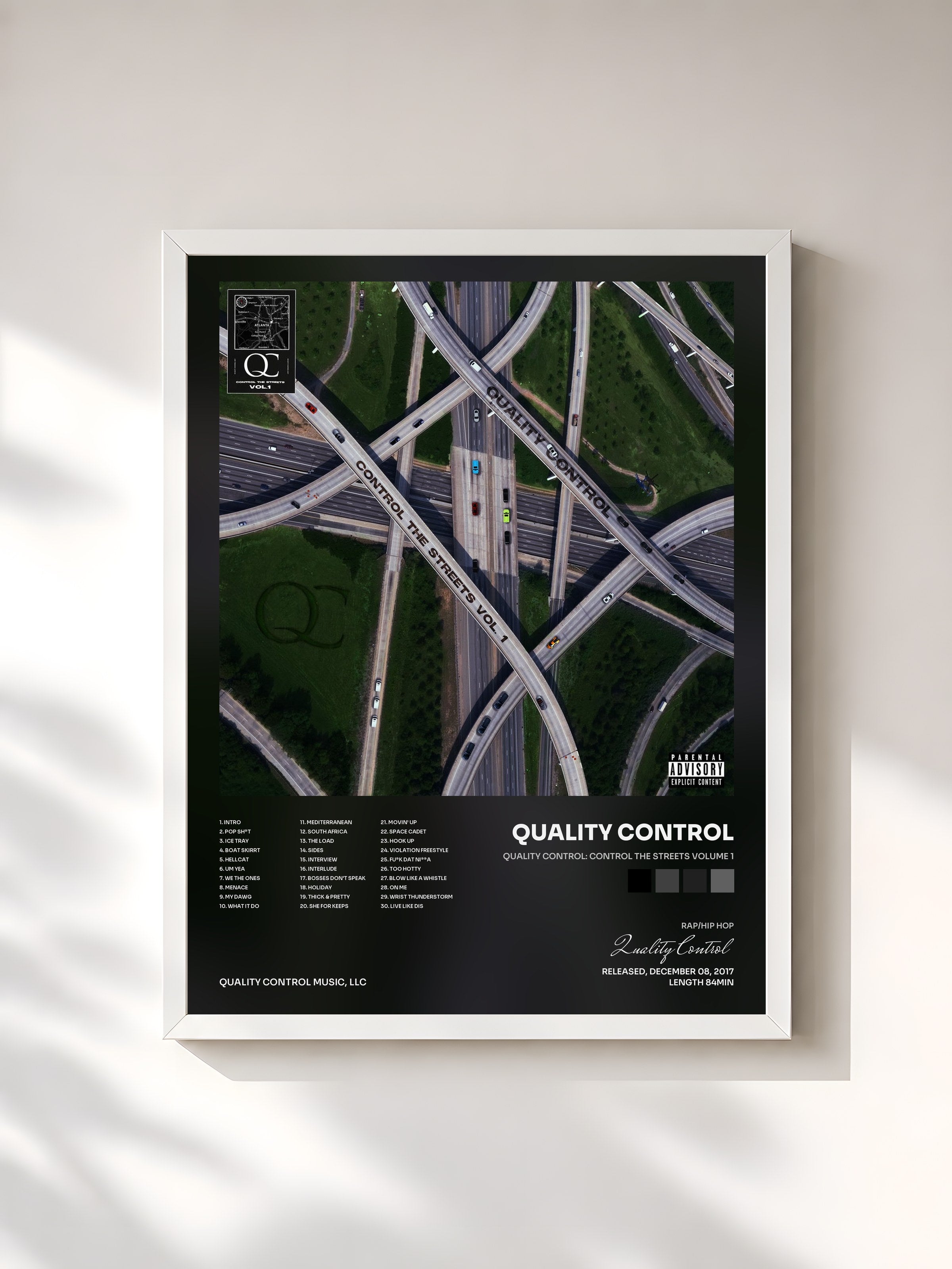 #blanc Tableau de l'album Quality Control: Control The Streets Volume 1 de Quality Control, cadre blanc, imprimé et encadré en France