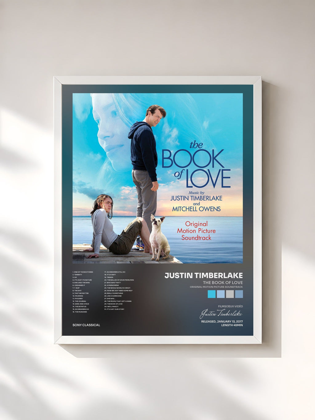 #blanc The Book of Love (Original Motion Picture Soundtrack) by Justin Timberlake as a framed art print, white frame, printed and framed in France