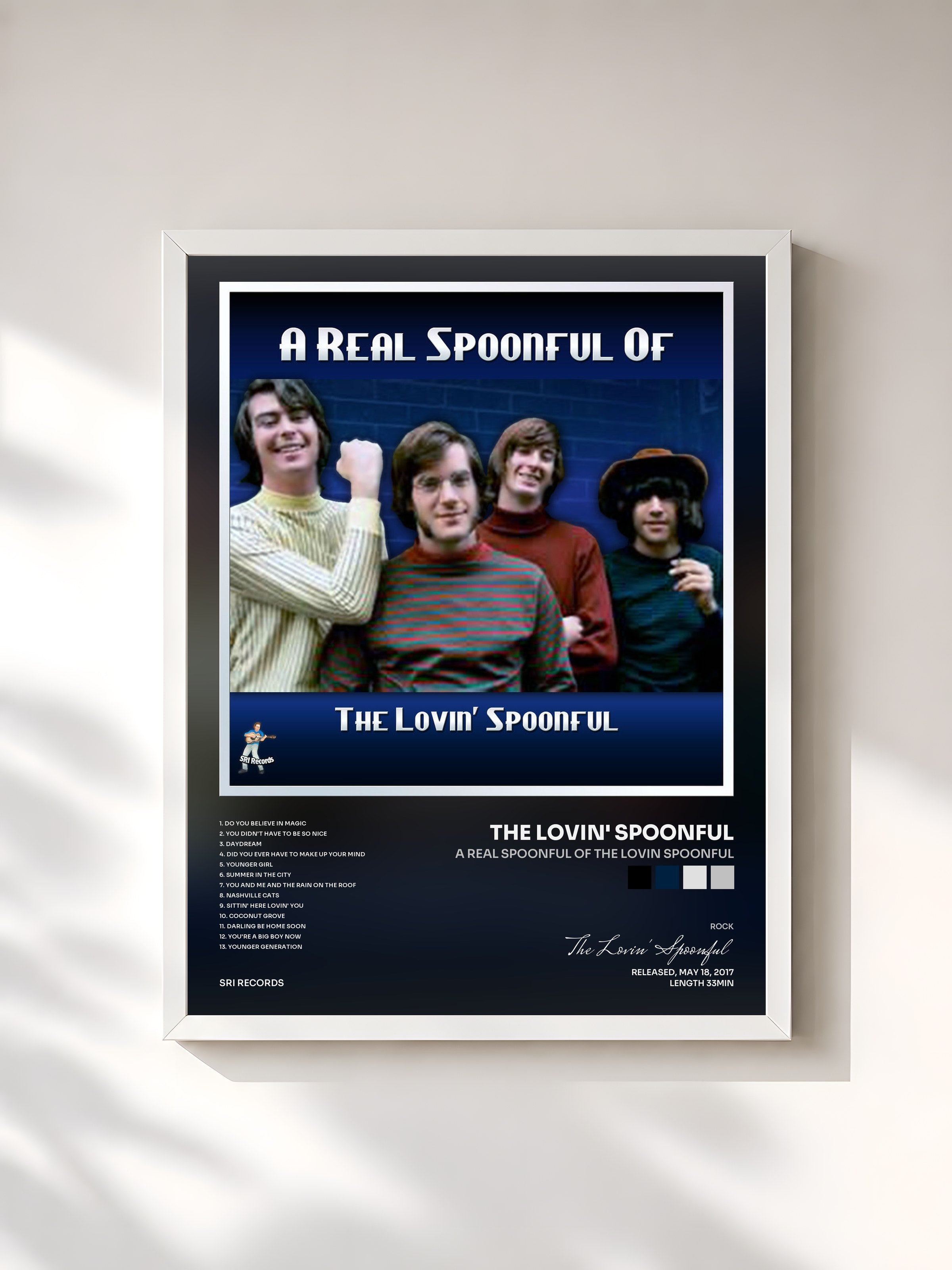 #blanc Tableau de l'album A Real Spoonful of The Lovin Spoonful de The Lovin' Spoonful, cadre blanc, imprimé et encadré en France