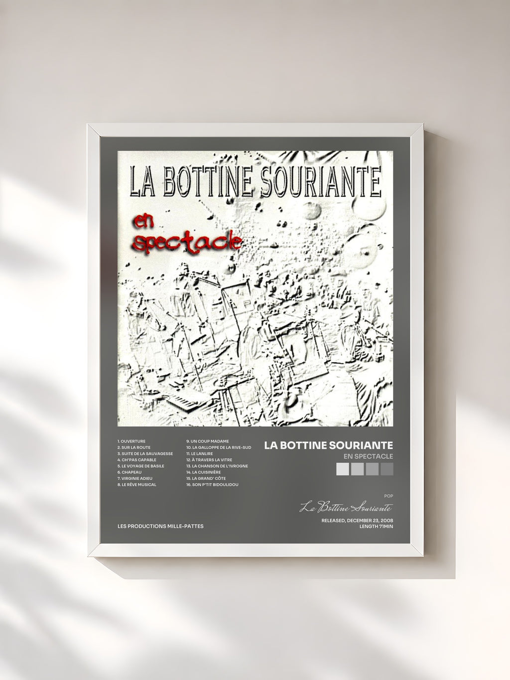 #blanc En spectacle by La Bottine Souriante as a framed art print, white frame, printed and framed in France
