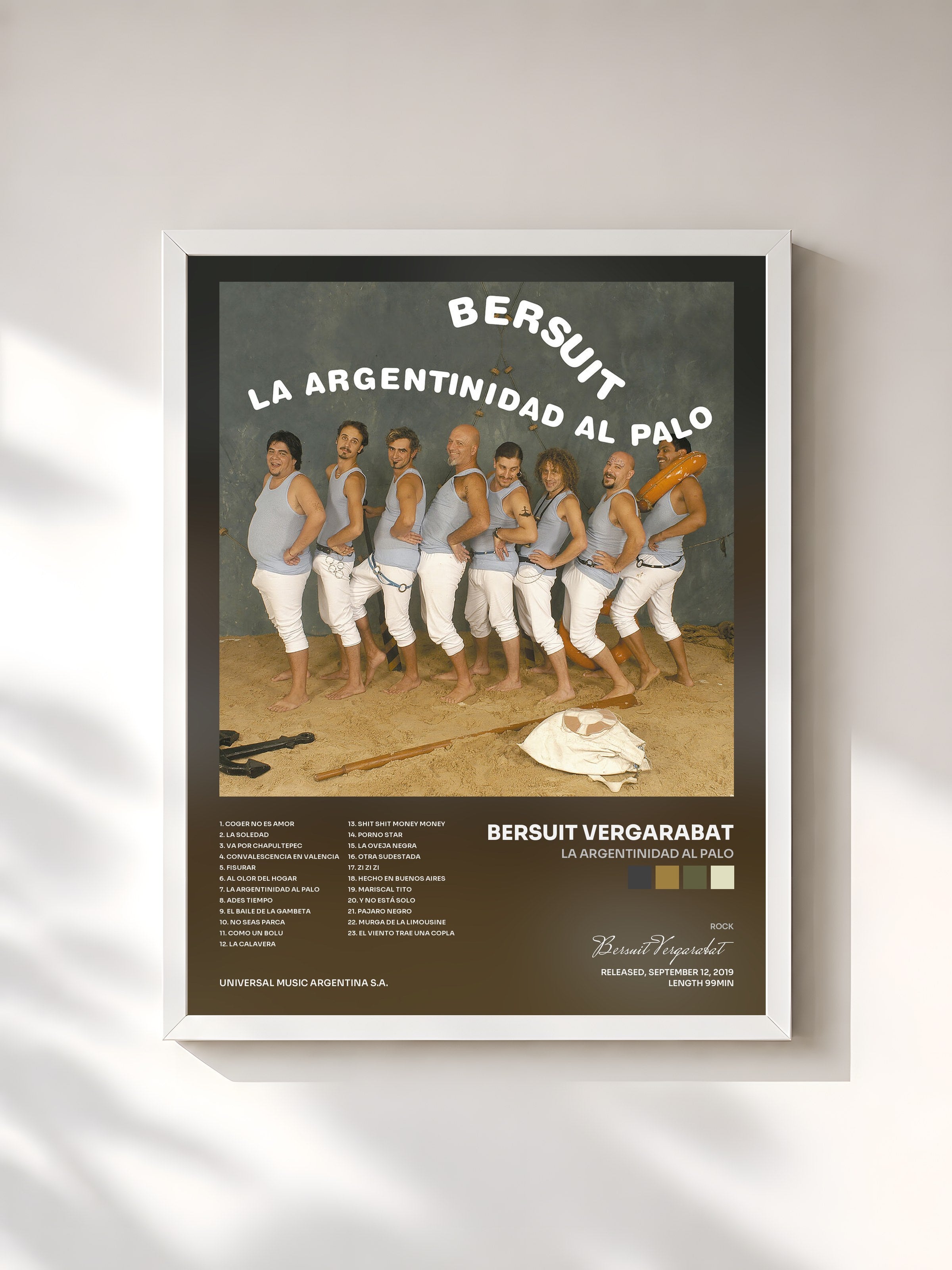 #blanc Tableau de l'album La Argentinidad Al Palo de Bersuit Vergarabat, cadre blanc, imprimé et encadré en France