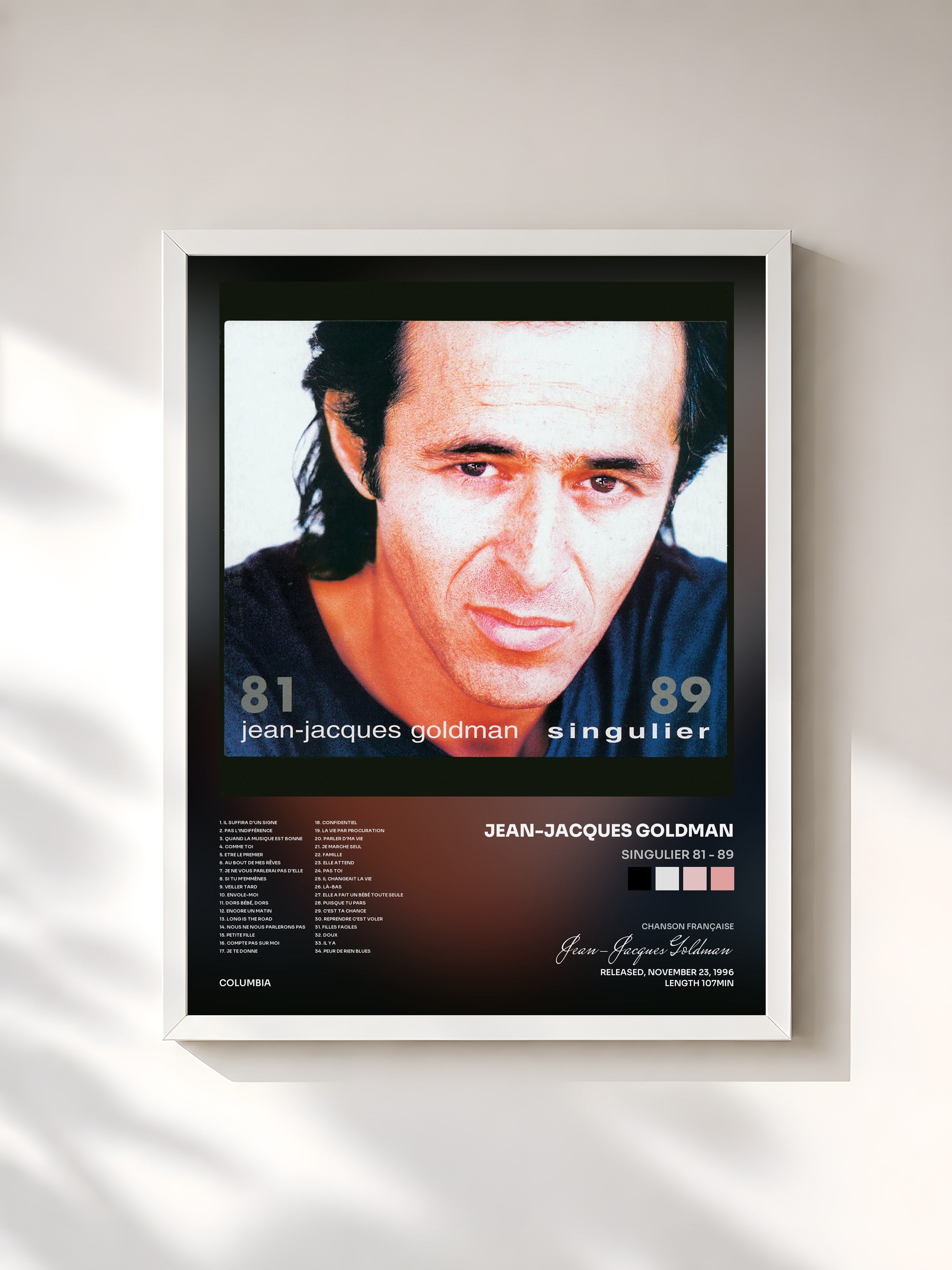 #blanc Singulier 81 - 89 by Jean-Jacques Goldman as a framed art print, white frame, printed and framed in France