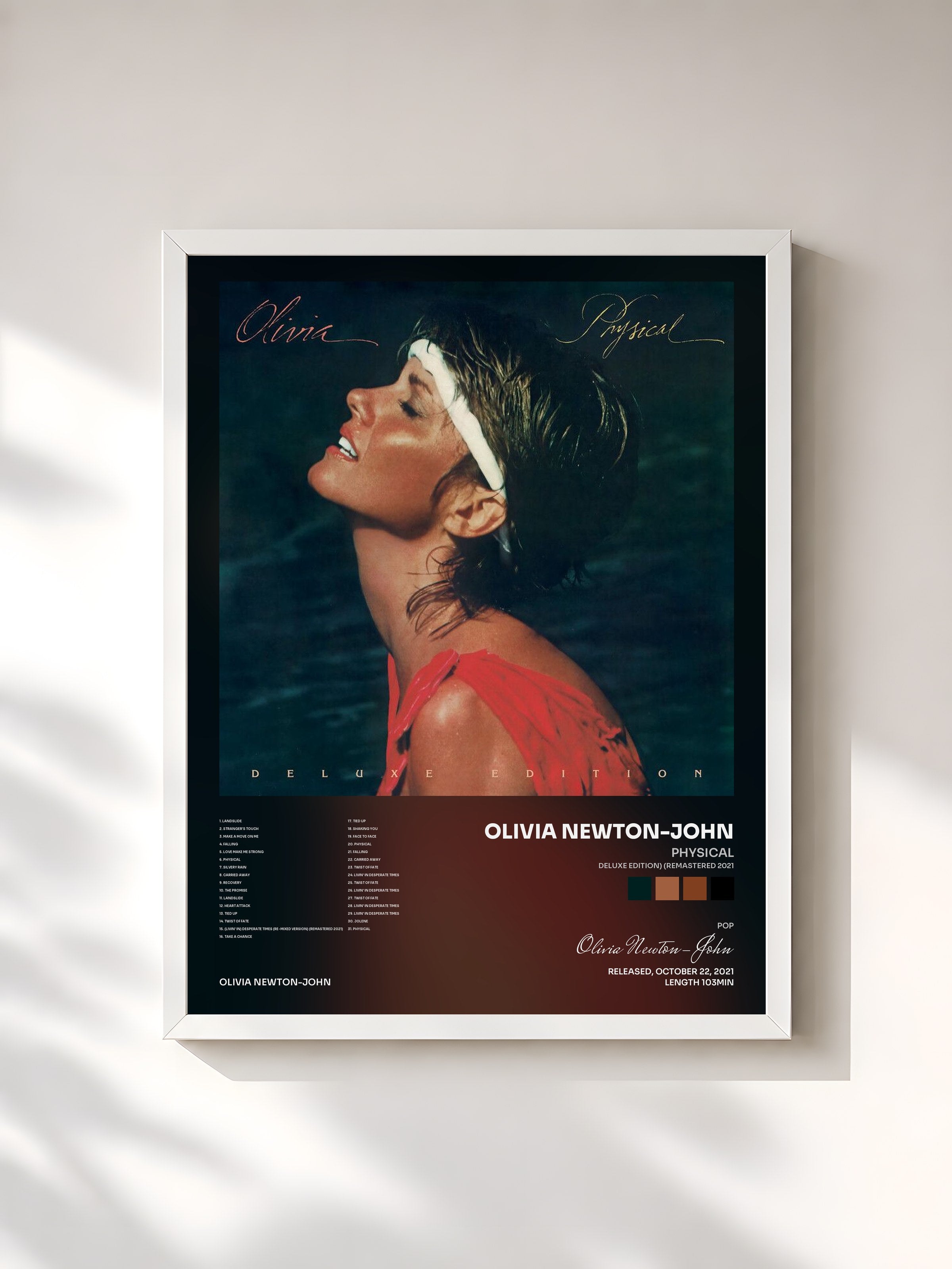 #blanc Tableau de l'album Physical (Deluxe Edition) (Remastered 2021) de Olivia Newton-John, cadre blanc, imprimé et encadré en France