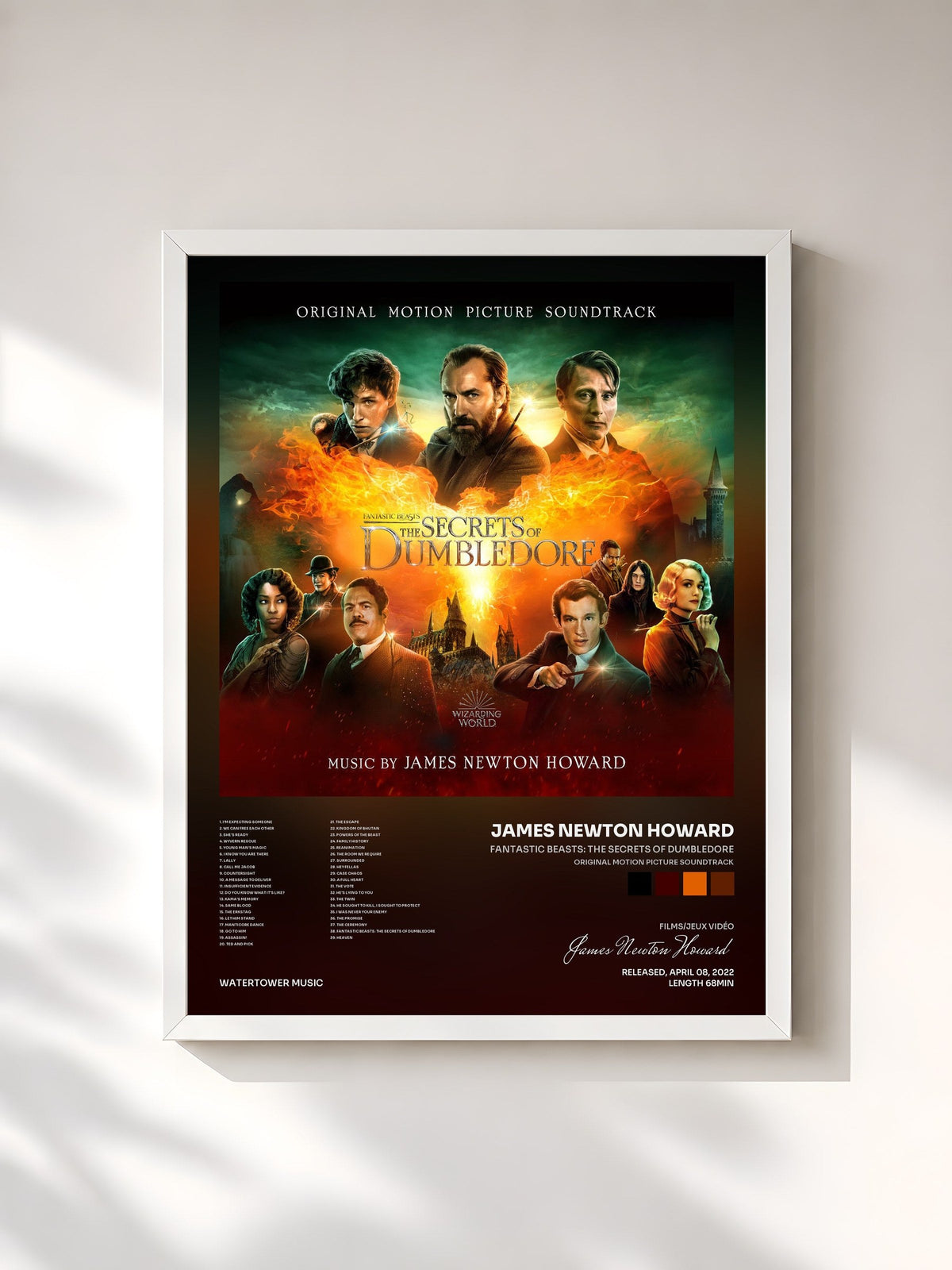 #blanc Fantastic Beasts: The Secrets of Dumbledore (Original Motion Picture Soundtrack) by James Newton Howard as a framed art print, white frame, printed and framed in France