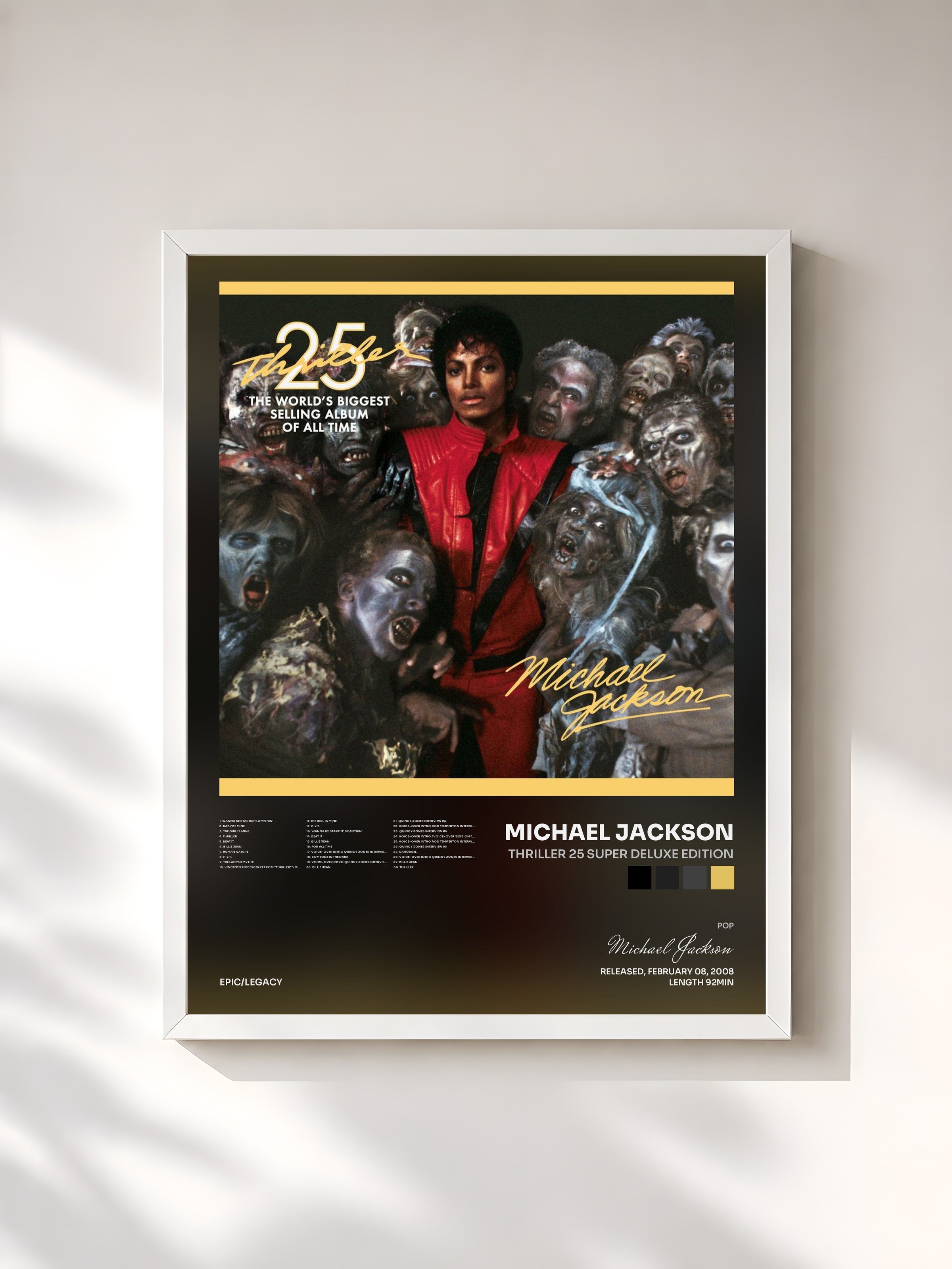 #blanc Tableau de l'album Thriller 25 Super Deluxe Edition de Michael Jackson, cadre blanc, imprimé et encadré en France