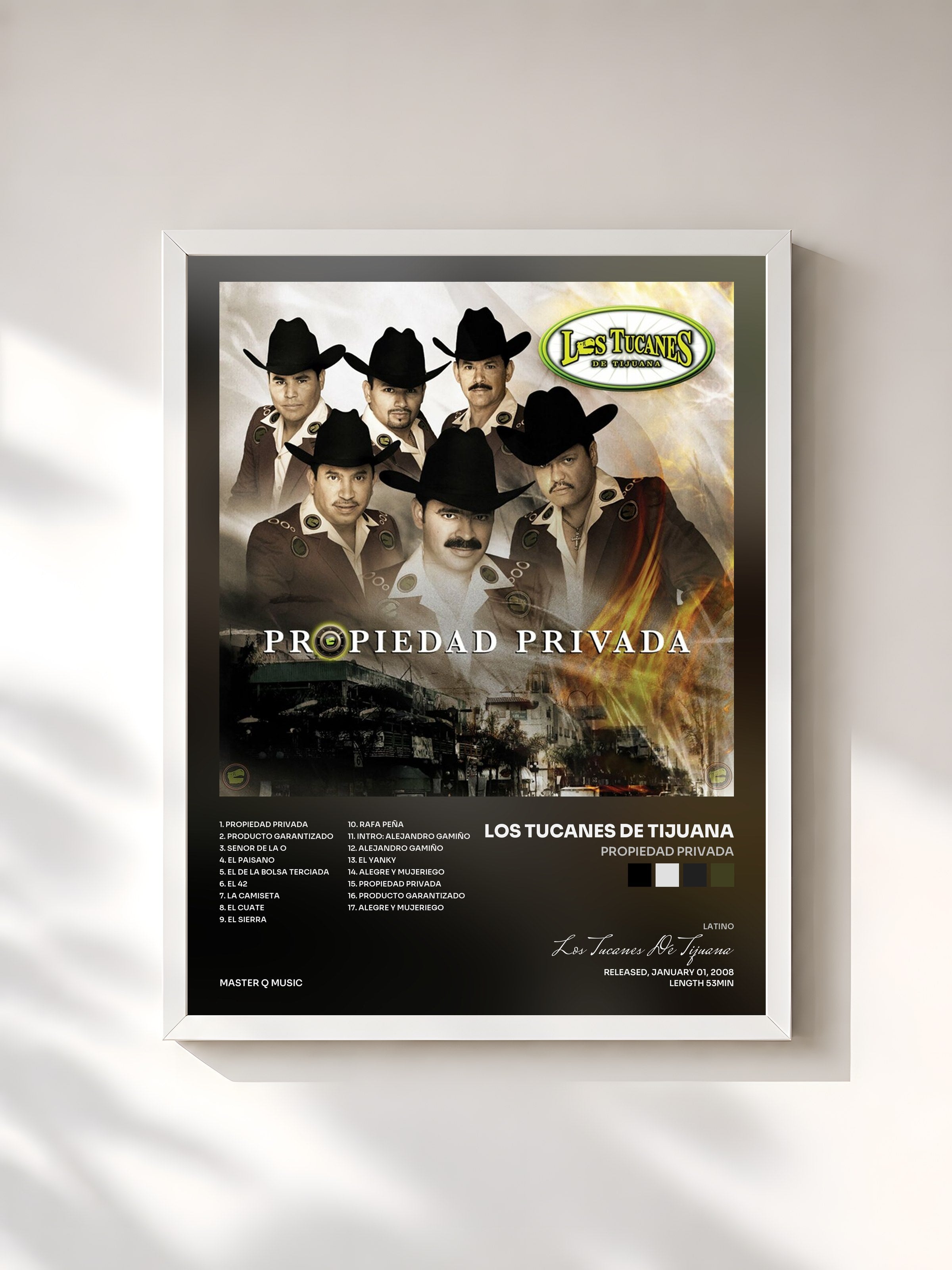 #blanc Tableau de l'album Propiedad Privada de Los Tucanes De Tijuana, cadre blanc, imprimé et encadré en France