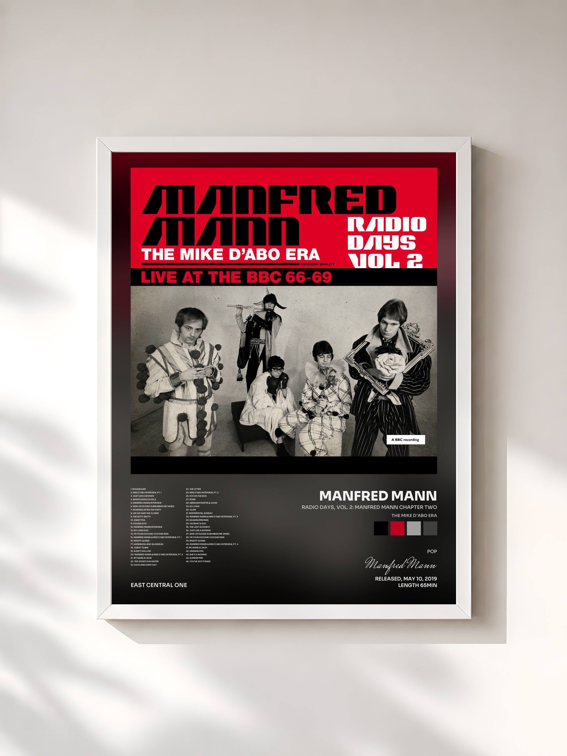 #blanc Tableau de l'album Radio Days, Vol. 2: Manfred Mann Chapter Two (The Mike D'abo Era) de Manfred Mann, cadre blanc, imprimé et encadré en France