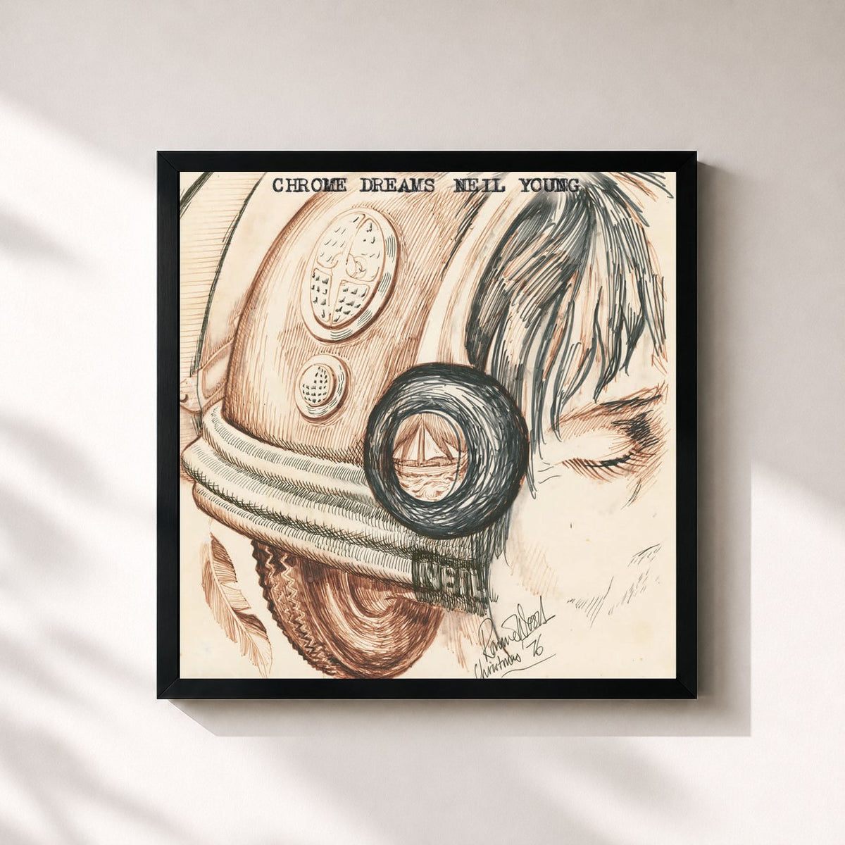 #noir Tableau carré de l'album Chrome Dreams de Neil Young, cadre noir 32x32 cm