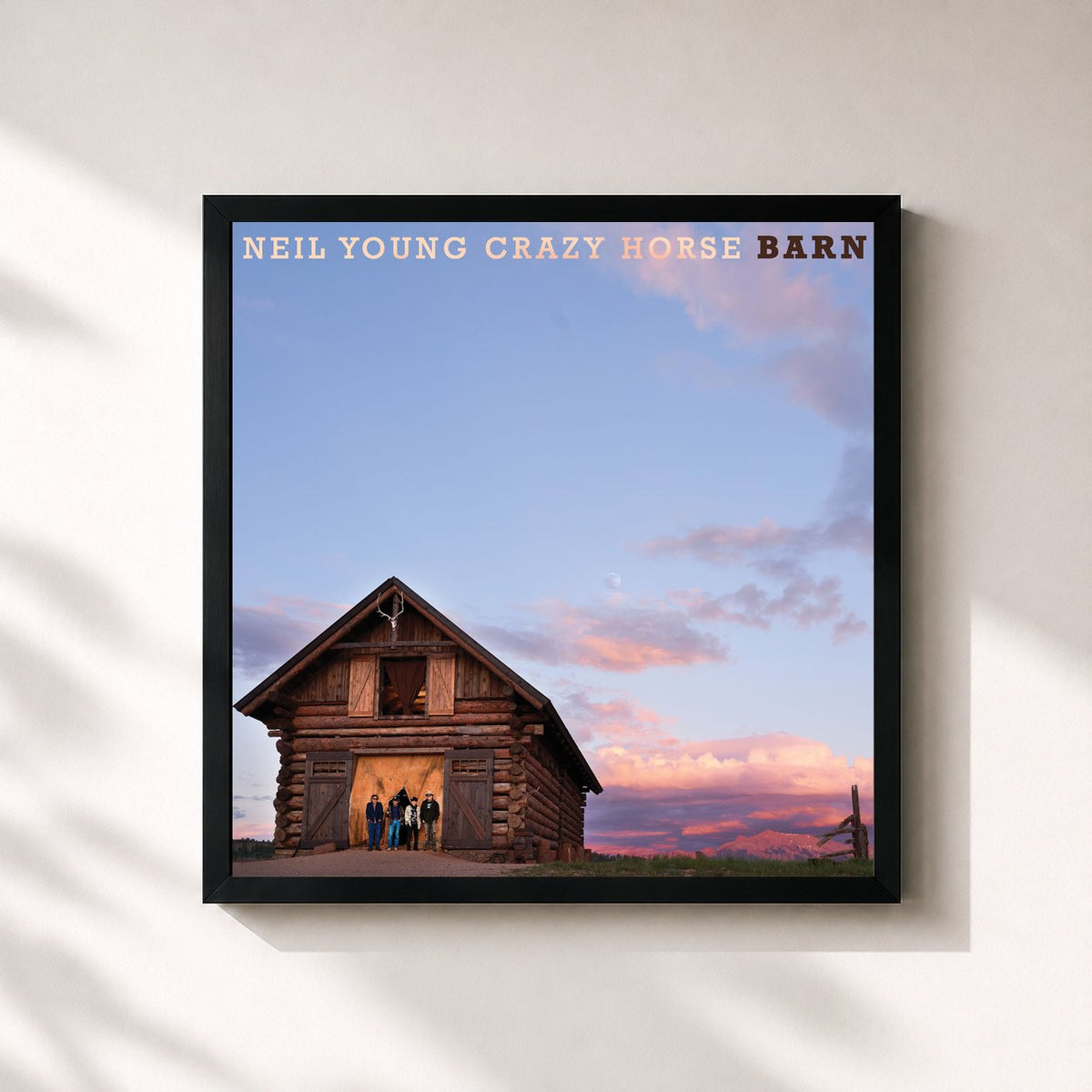 #noir Tableau carré de l'album Barn de Neil Young, cadre noir 32x32 cm
