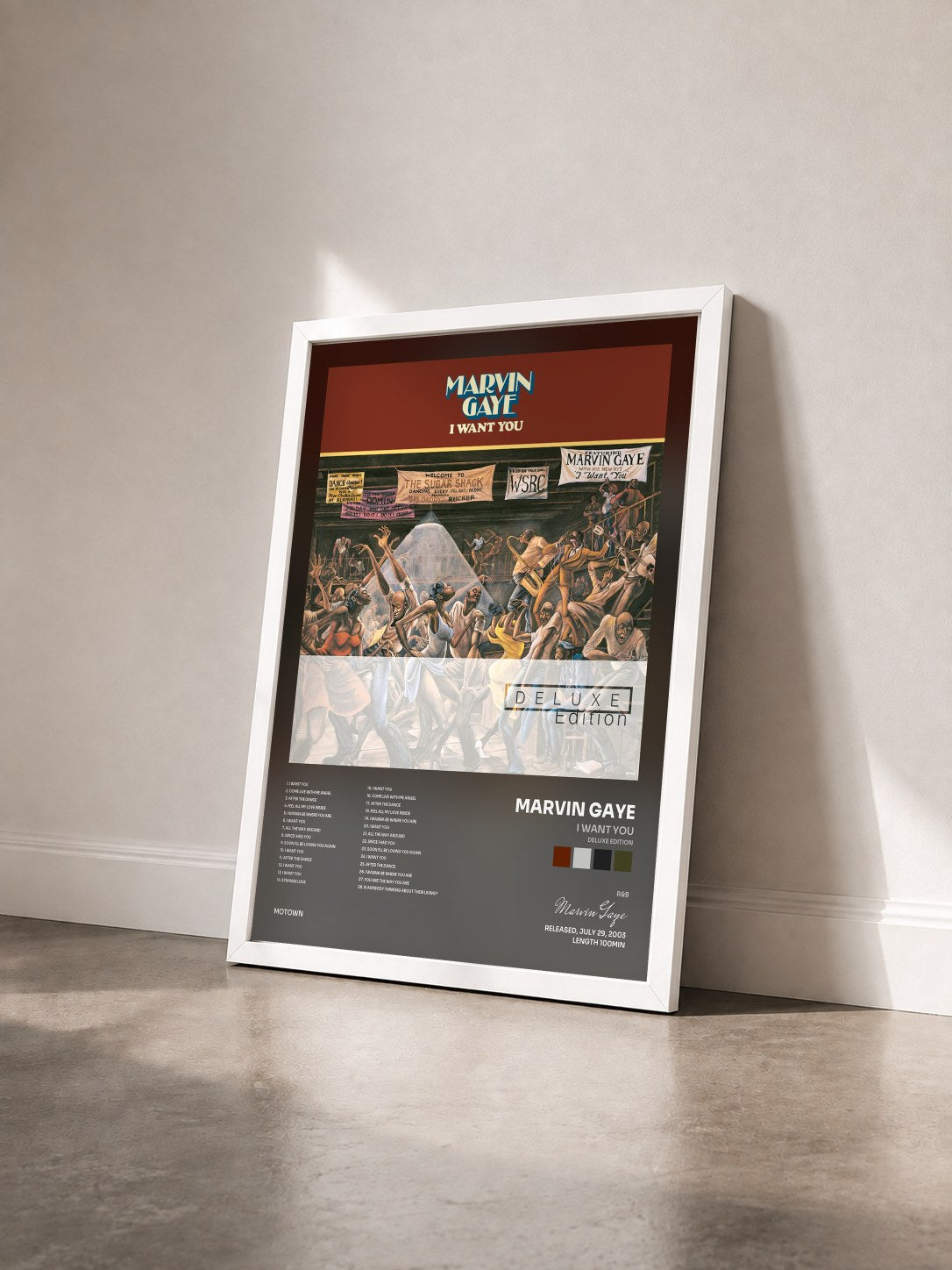 #blanc Tableau de l'album I Want You (Deluxe Edition) de Marvin Gaye vu de trois quarts, cadre blanc