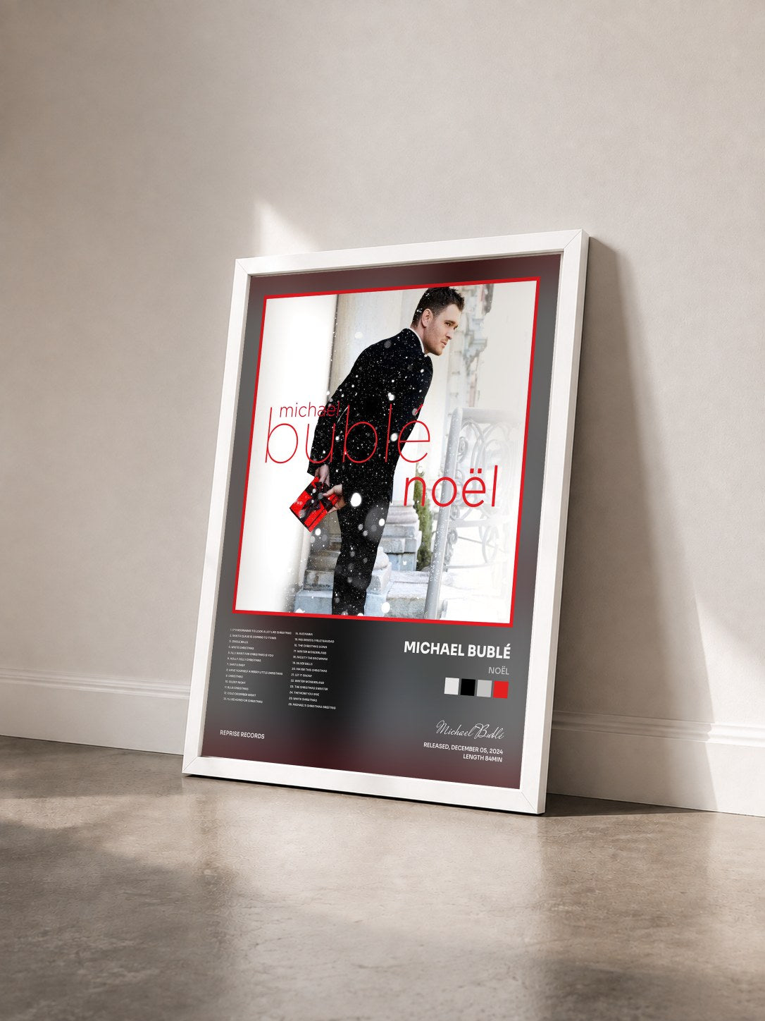 #blanc Tableau de l'album Noël de Michael Bublé vu de trois quarts, cadre blanc