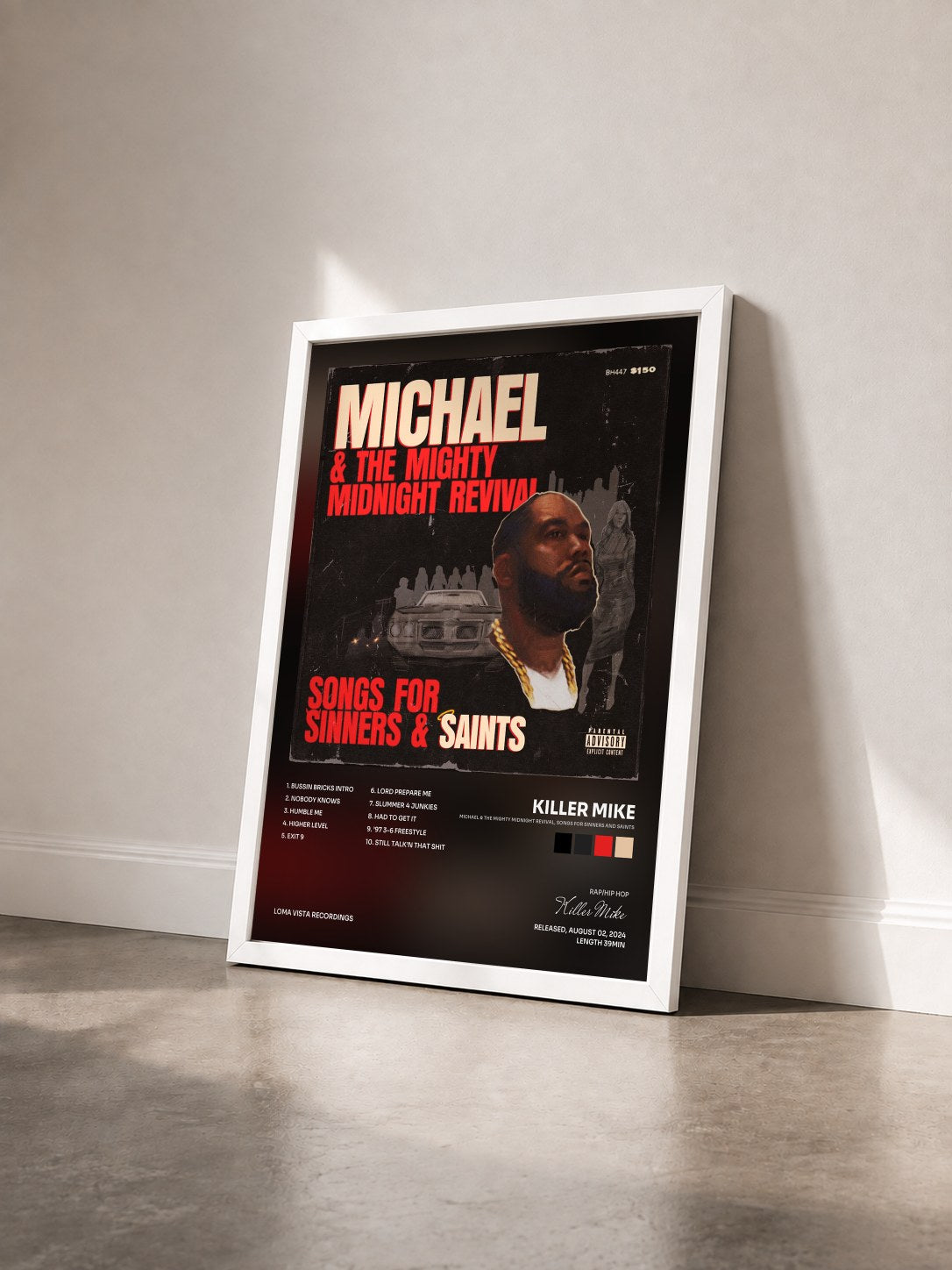 #blanc Tableau de l'album Michael & The Mighty Midnight Revival, Songs For Sinners And Saints de Killer Mike vu de trois quarts, cadre blanc