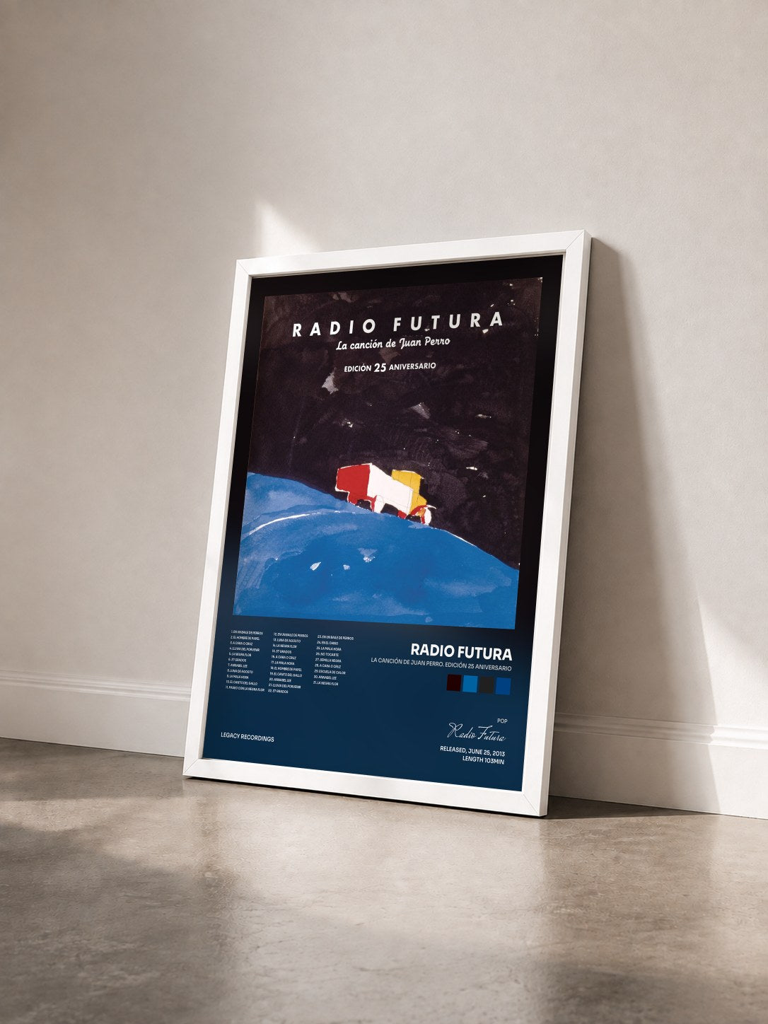 #blanc Tableau de l'album La Canción De Juan Perro. Edición 25 Aniversario de Radio Futura vu de trois quarts, cadre blanc