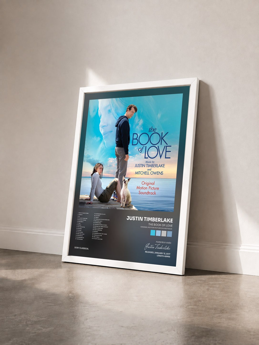 #blanc The Book of Love (Original Motion Picture Soundtrack) by Justin Timberlake as a framed art print seen at an angle, white frame