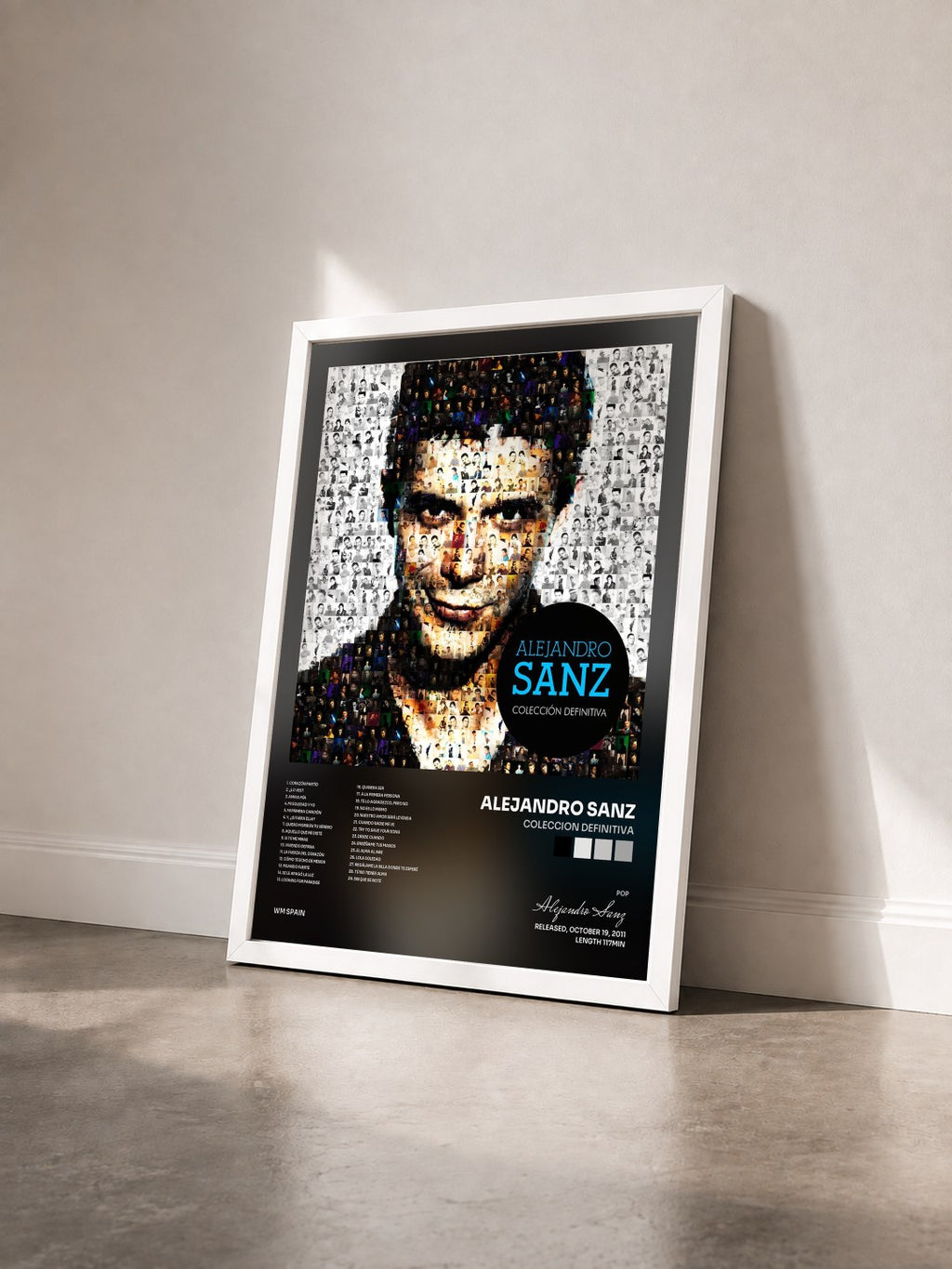 #blanc Tableau de l'album Coleccion definitiva de Alejandro Sanz vu de trois quarts, cadre blanc