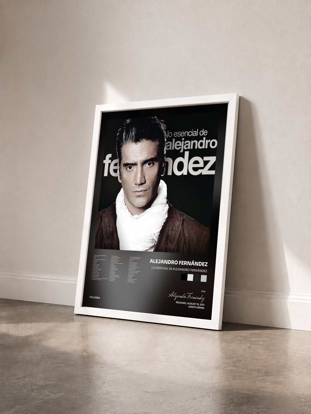 #blanc Tableau de l'album Lo Esencial De Alejandro Fernández de Alejandro Fernández vu de trois quarts, cadre blanc