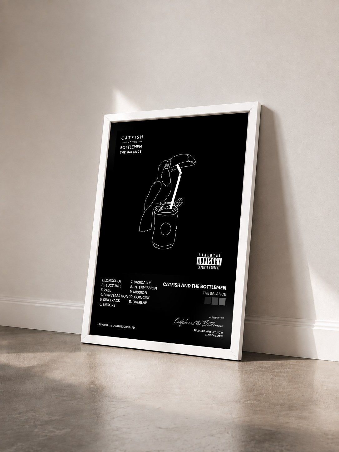 #blanc Tableau de l'album The Balance de Catfish and the Bottlemen vu de trois quarts, cadre blanc