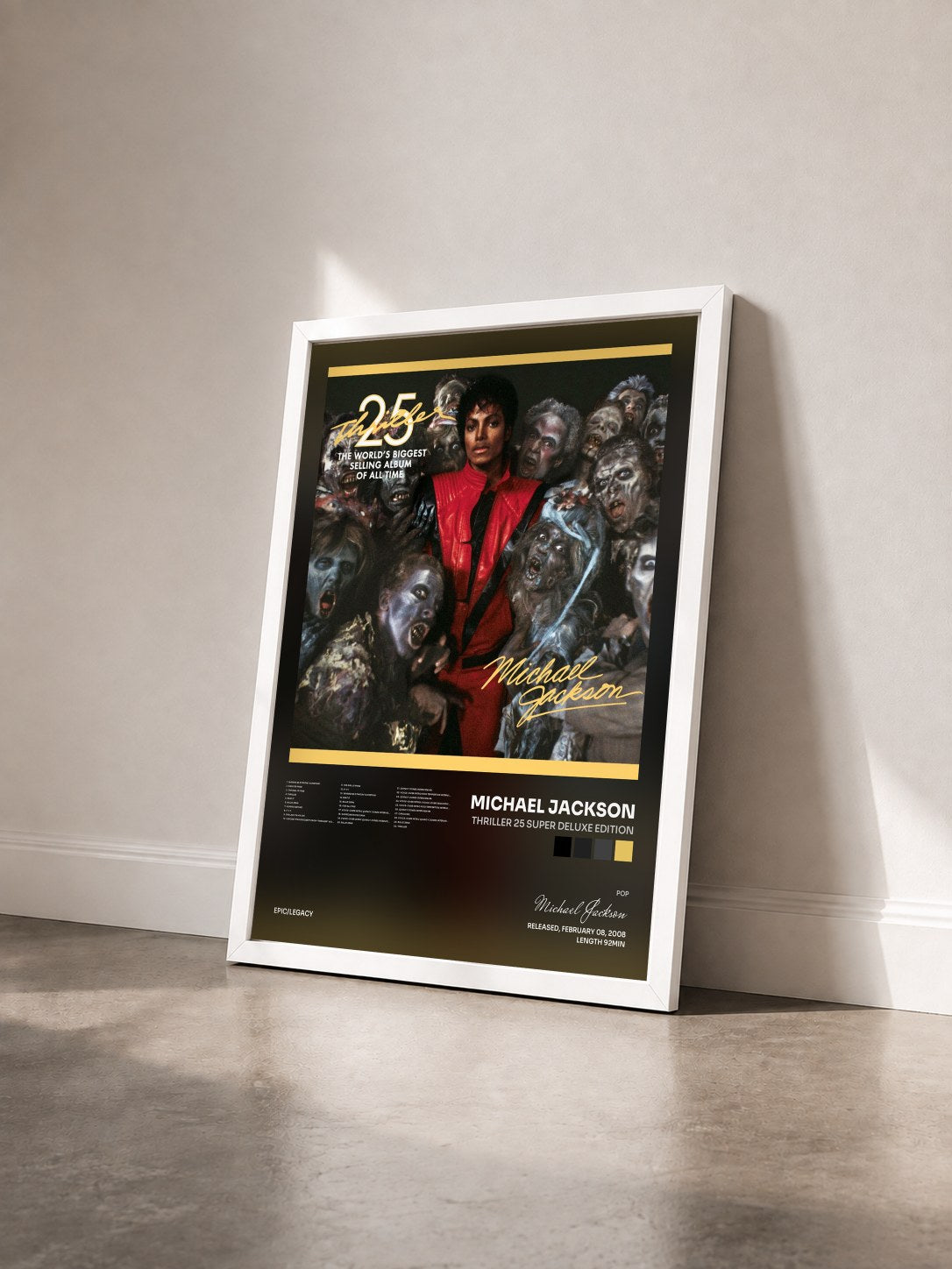 #blanc Tableau de l'album Thriller 25 Super Deluxe Edition de Michael Jackson vu de trois quarts, cadre blanc