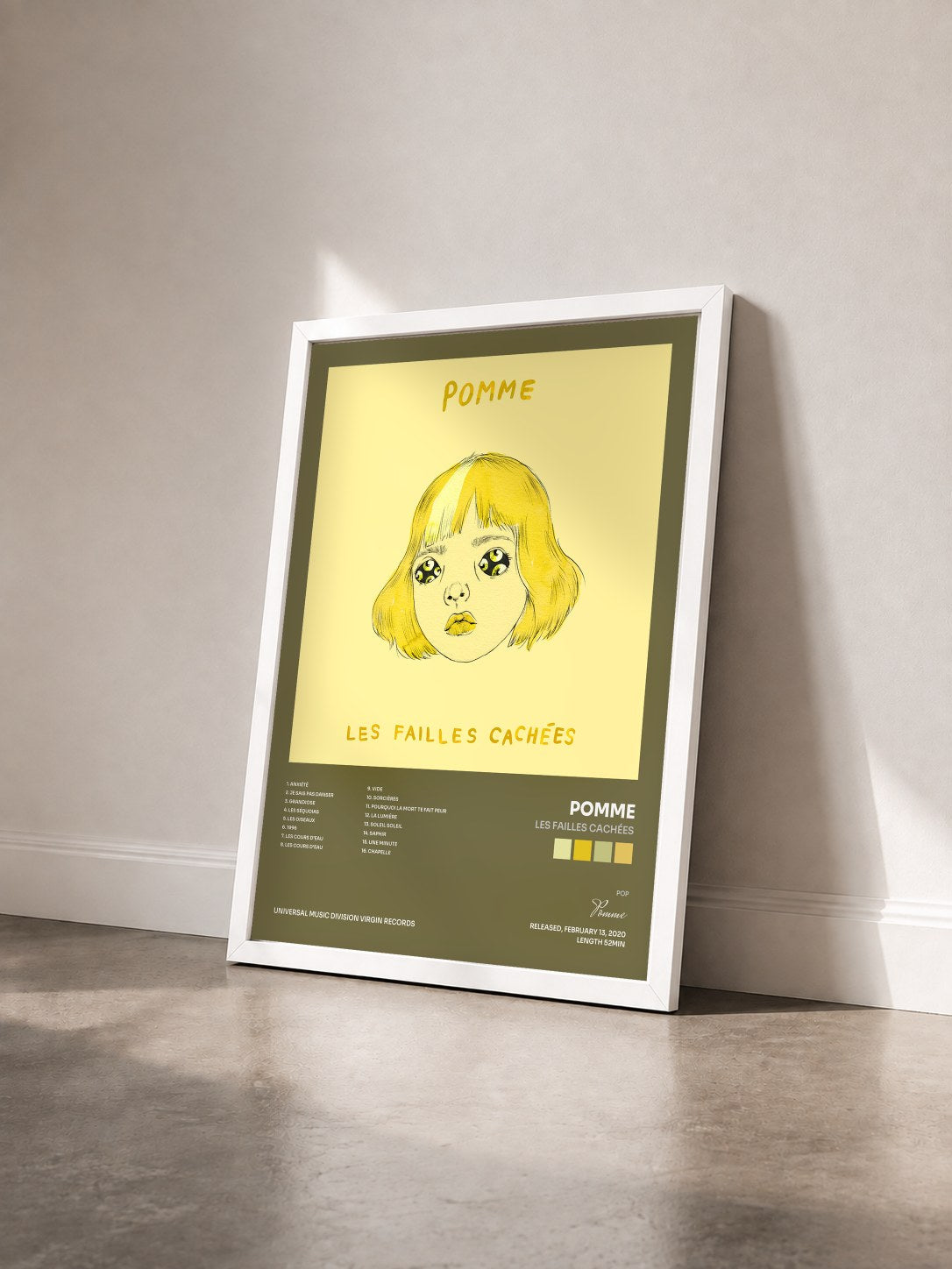 #blanc les failles cachées by Pomme as a framed art print seen at an angle, white frame