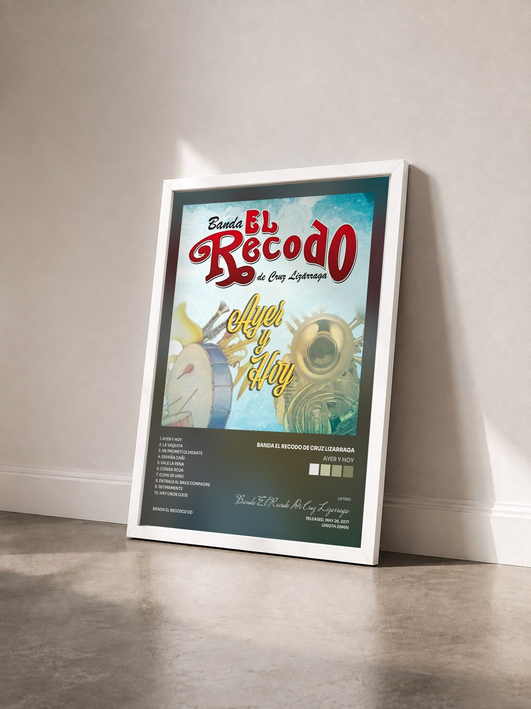 #blanc Tableau de l'album Ayer Y Hoy de Banda El Recodo De Cruz Lizarraga vu de trois quarts, cadre blanc