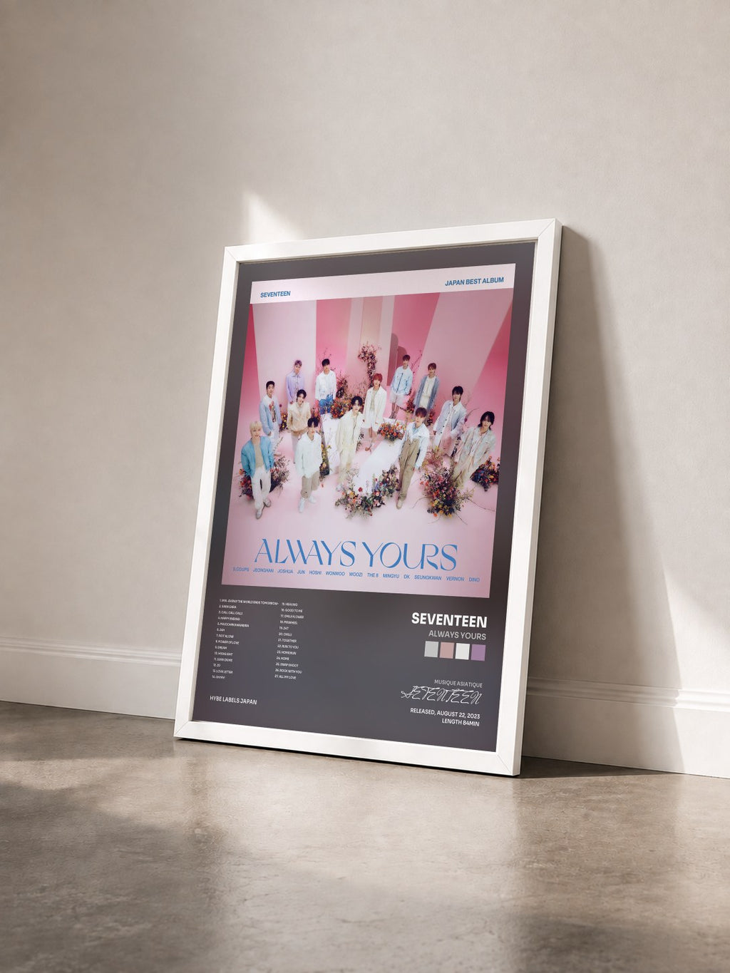 #blanc Tableau de l'album ALWAYS YOURS de SEVENTEEN vu de trois quarts, cadre blanc