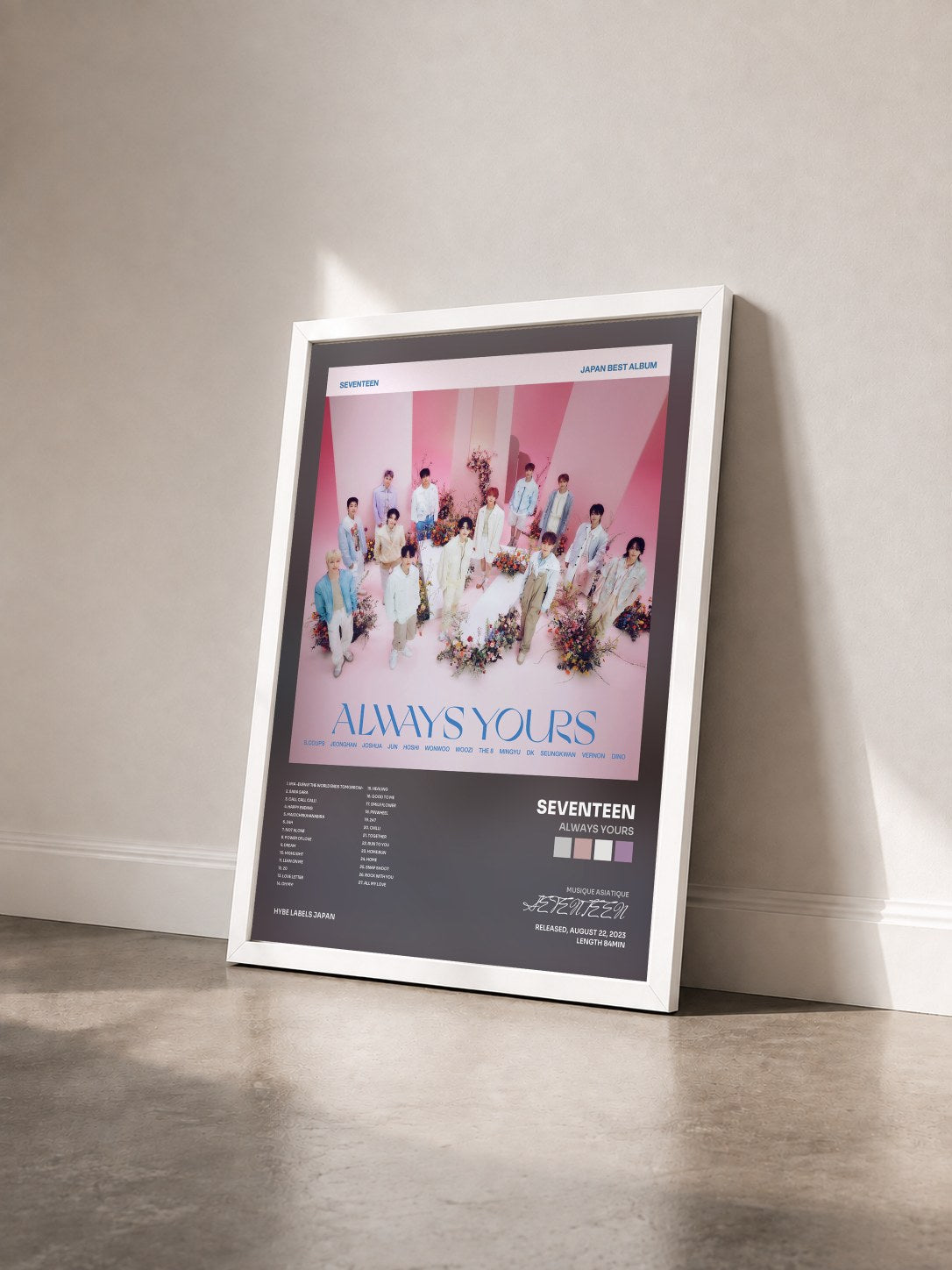 #blanc Tableau de l'album ALWAYS YOURS de SEVENTEEN vu de trois quarts, cadre blanc