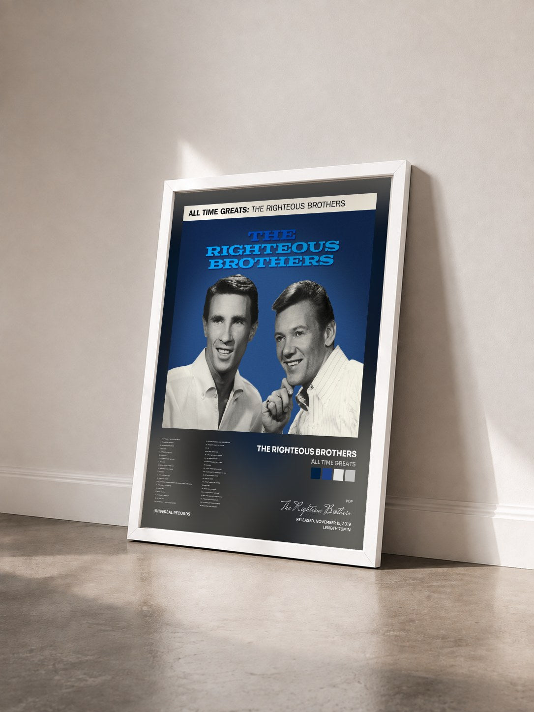 #blanc Tableau de l'album All Time Greats de The Righteous Brothers vu de trois quarts, cadre blanc